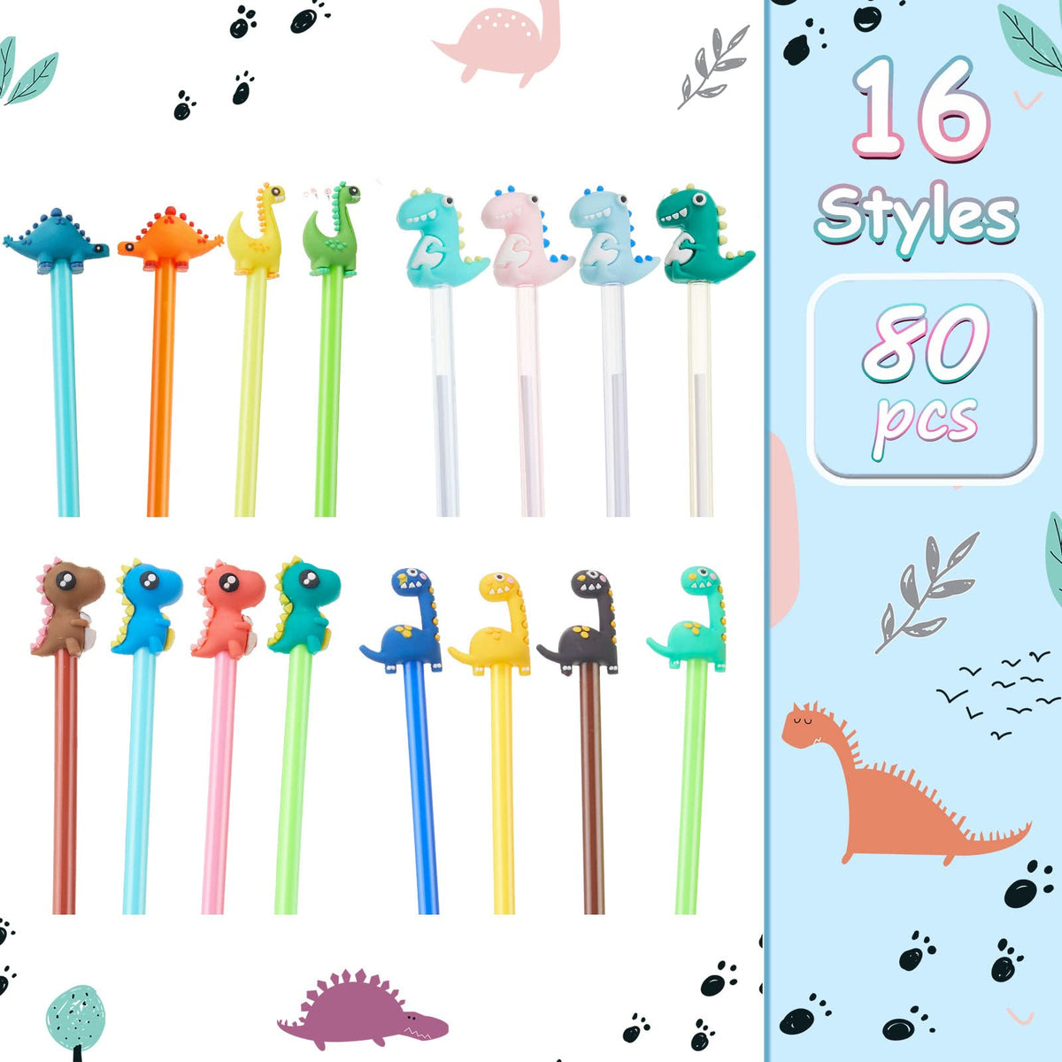 Marspark 80 Pcs Cute Cartoon Dinosaur Pens for Kids Back to School Gifts