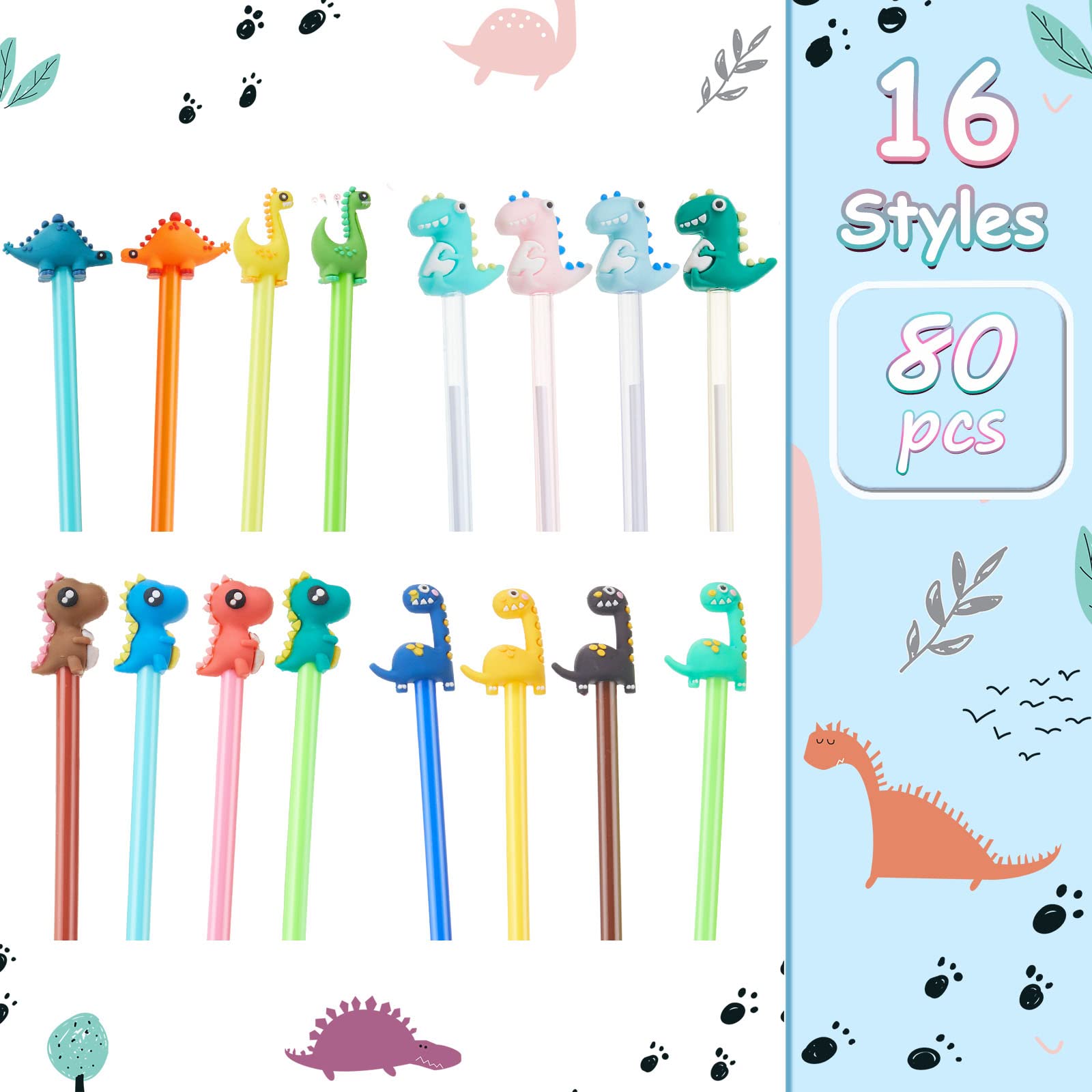 Marspark 80 Pcs Cute Cartoon Dinosaur Pens for Kids Back to School Gifts