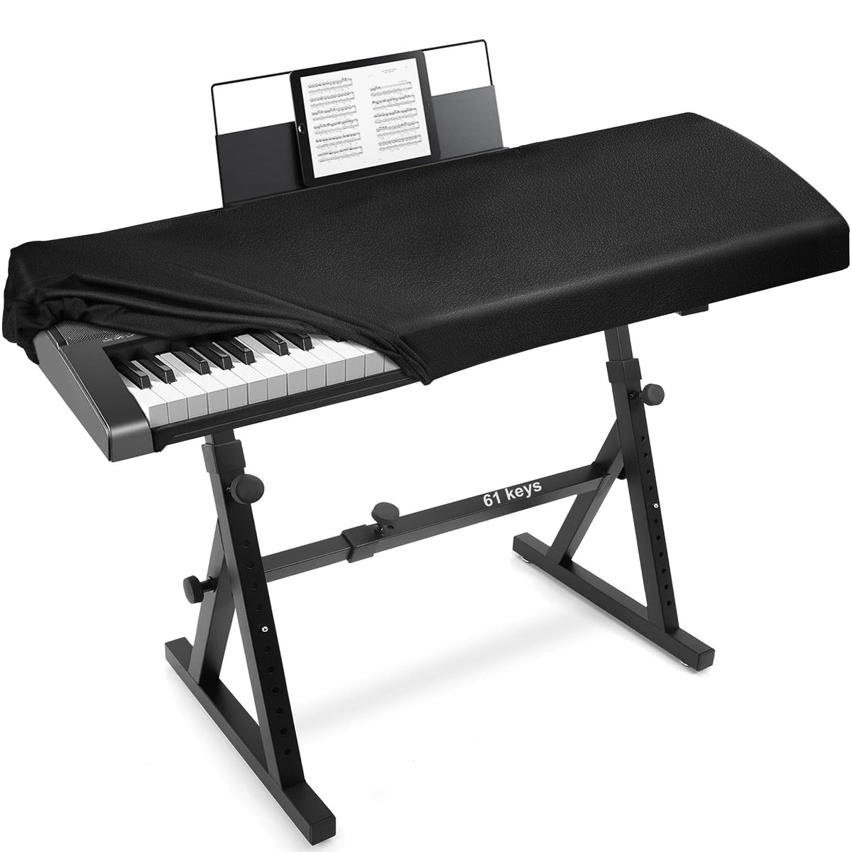 Explore Land Stretchy Leather Piano Keyboard Dust Cover (Black, 61 Keys)