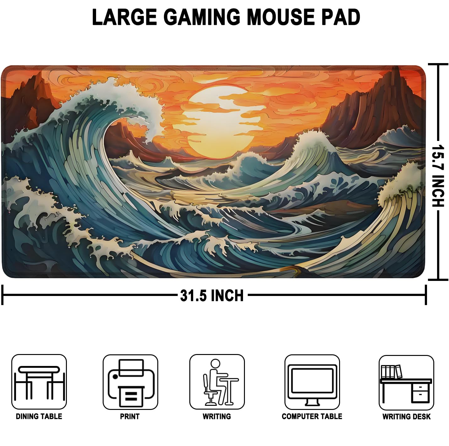 Gaming Mouse Pad, Waterproof Extra Large Mousepad with Stitched Edges, 31.5" x 15.7" Non-Slip