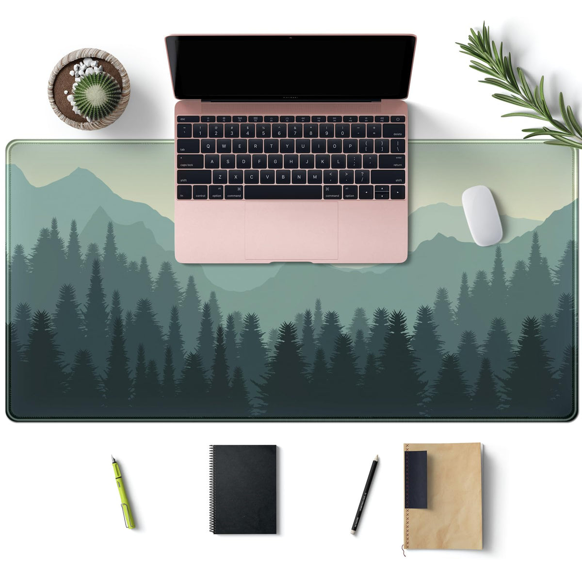 Forest Desk Mat Green Nature Large Mouse Pad XXL 31.5''X 15.7'' Landscape Aesthetic Desk Pad Gaming