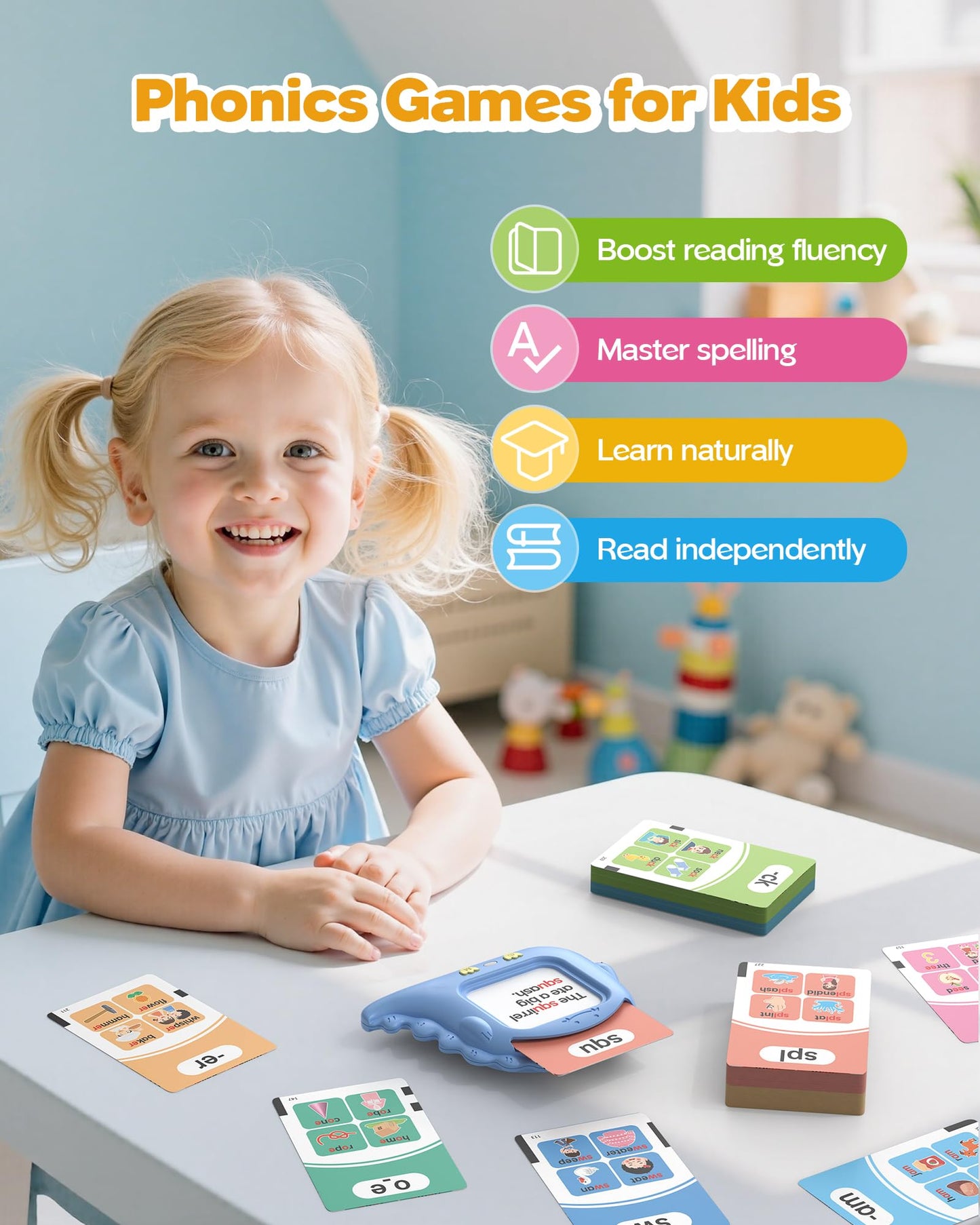 Phonics Talking Flash Cards for Toddlers 3-8, Airbition Learn to Read in 20 Stages, Digraphs CVC