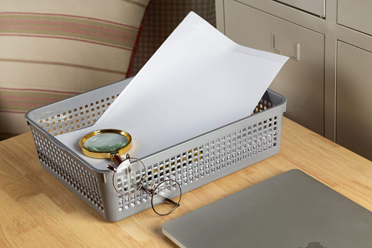 Aebeky A4 Size Plastic Paper Storage Trays,Desktop File Organizer Baskets,6-Packs (Grey)