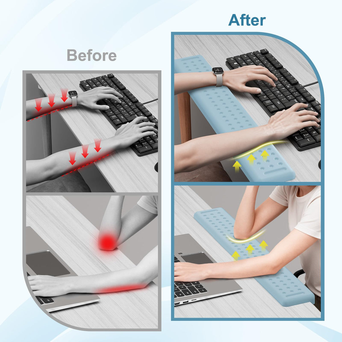 Leolee L-Shaped Desk Long Wrist Rest Elbow 60CM, Light Blue Arm Rest Desk