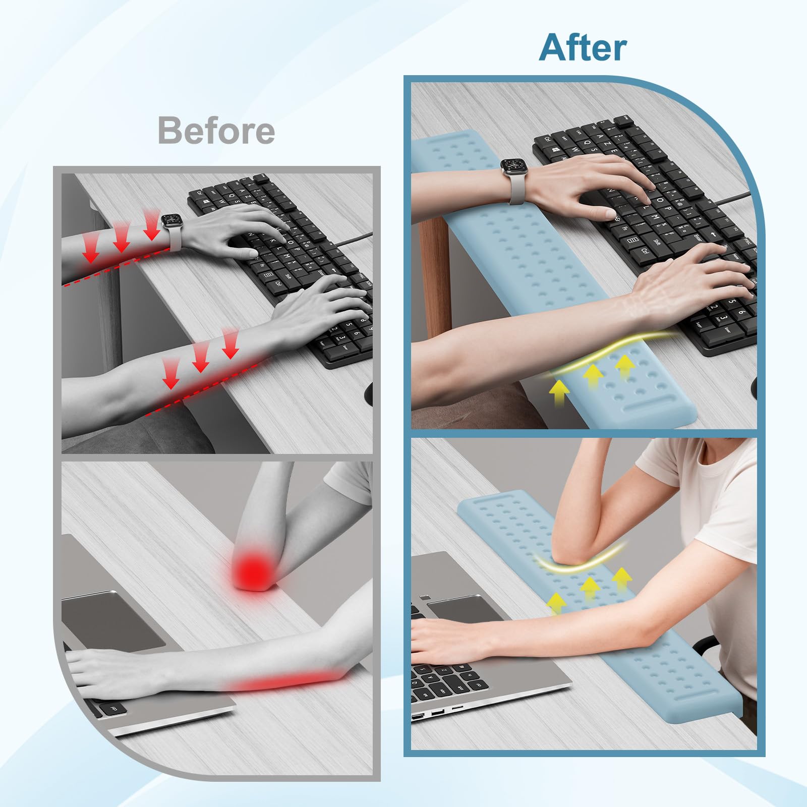 Leolee L-Shaped Desk Long Wrist Rest Elbow 60CM, Light Blue Arm Rest Desk