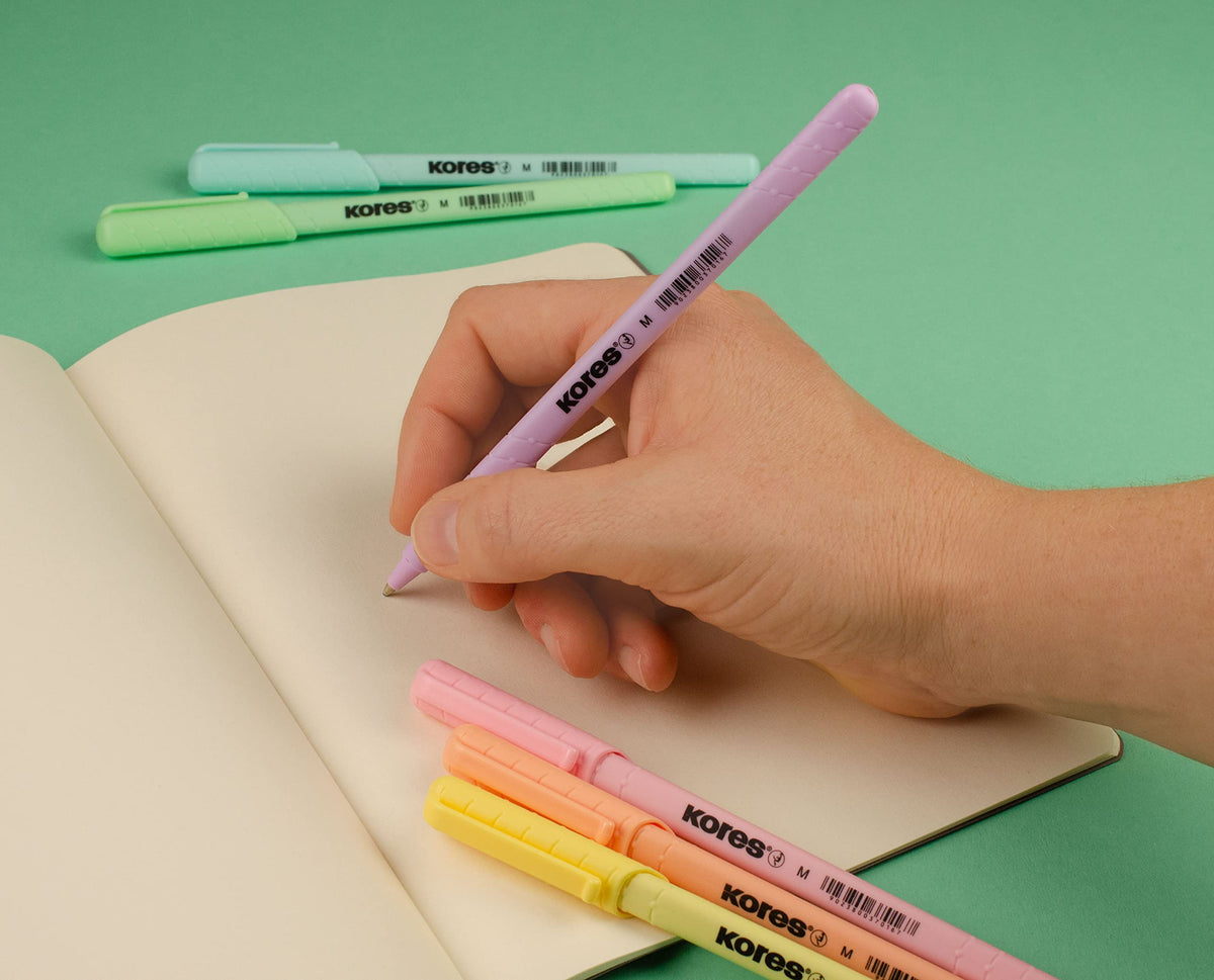 Kores - K0R-M: Ballpoint Pens with BLUE Semi-Gel Ink in Pastel Design, 1 mm Medium Point Biro for