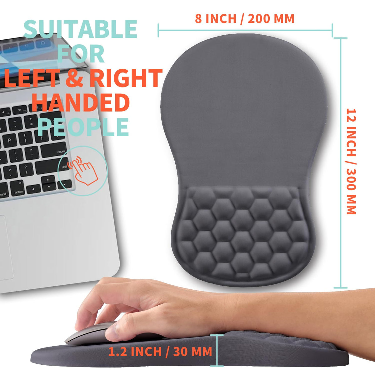 Kuosgm Ergonomic Mouse Pad Wrist Support with Memory Foam Massage Bulge, Carpal Tunnel Pain Relief
