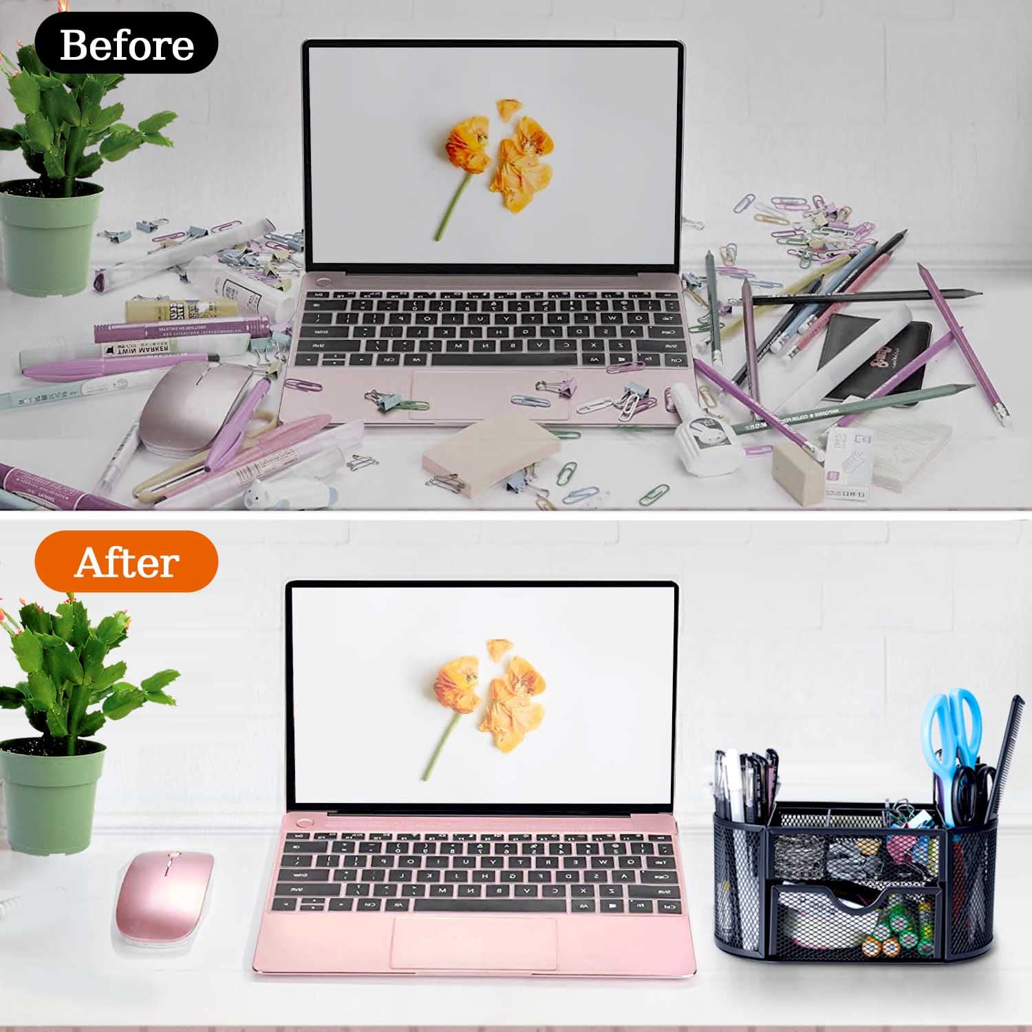 Byjoph Black Mesh Pen Holder Desk Organizer Cute Office Supplies Pencil and Marker Organizers Oval