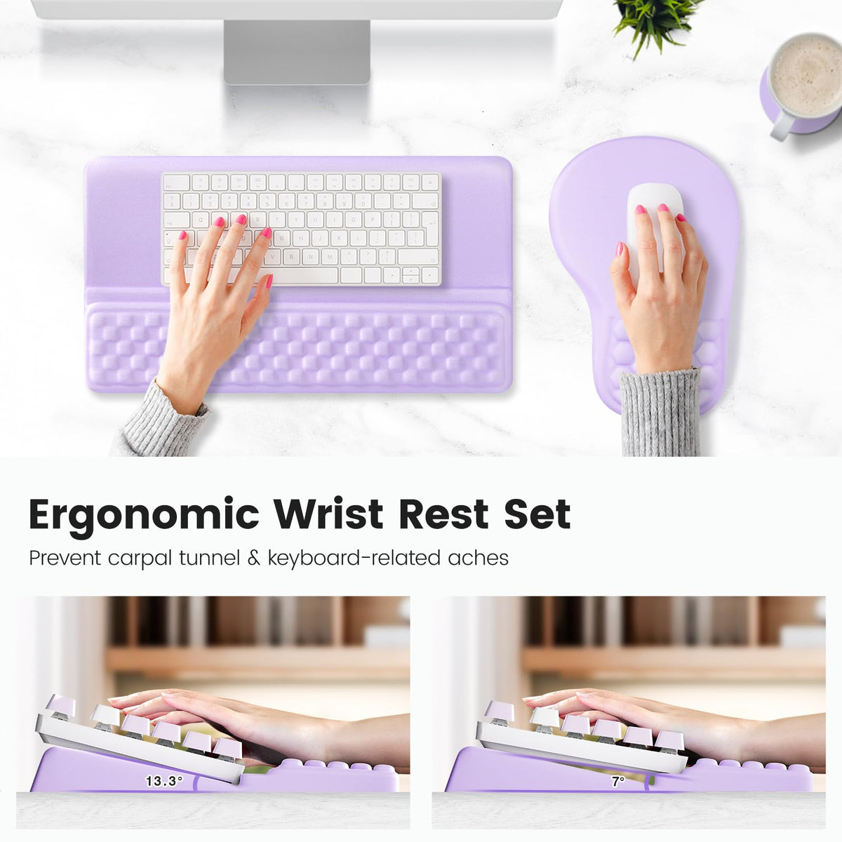 Ospelelf Ergonomic Mouse Pad and Keyboard Stand Wrist Rest Set, Memory Foam Comfort, Pain Relief