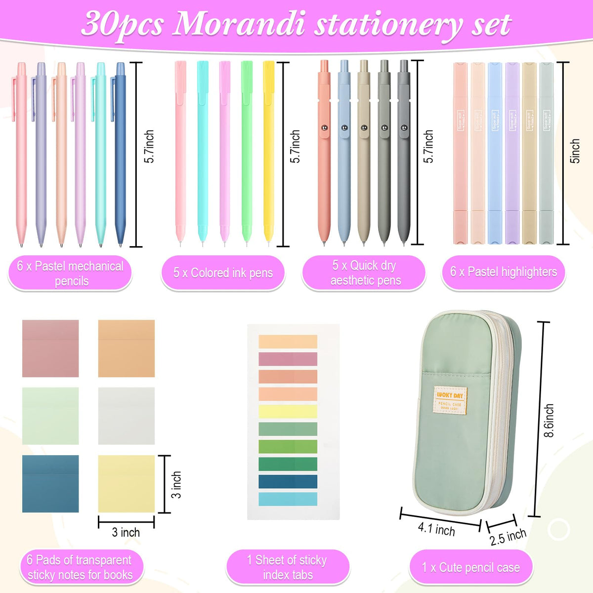 30 Pcs Aesthetic School Supplies for Stationary Essentials, Green