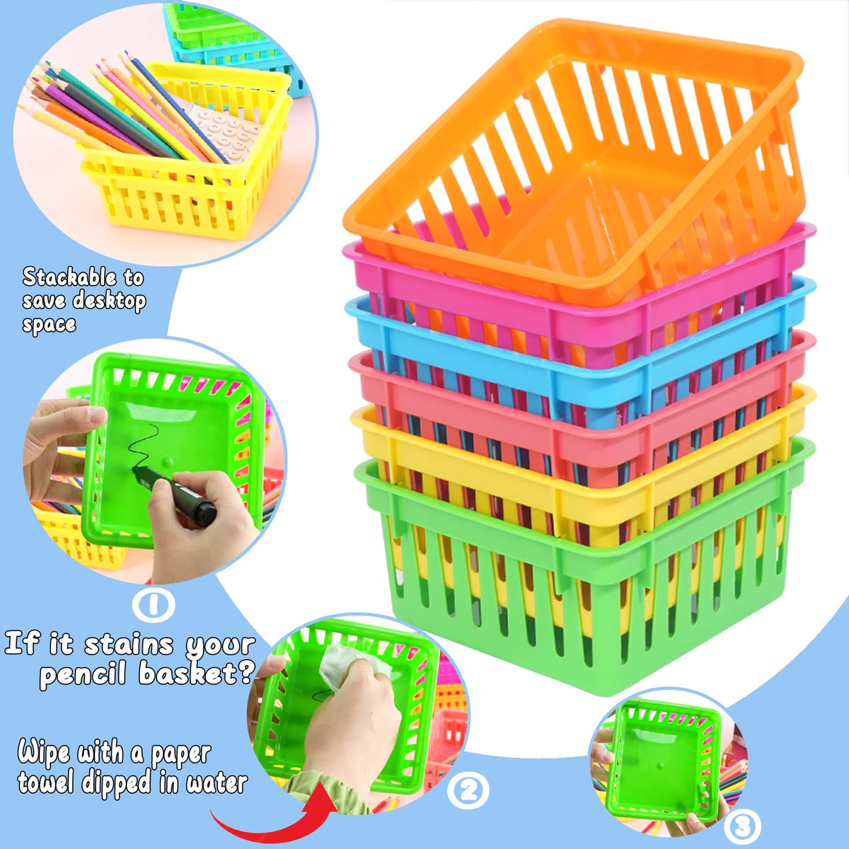 ZZYFGH 12 PCS Pencil Holders, Pencil Baskets, Small Plastic Baskets for Organizing, Colorful
