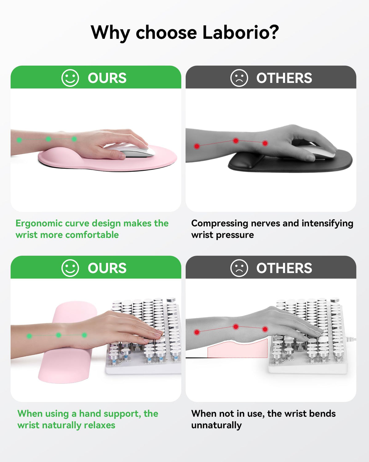 Laborio Ergonomic Mouse Pad with Wrist Rest for Desktop(2 Pack, Light Pink)