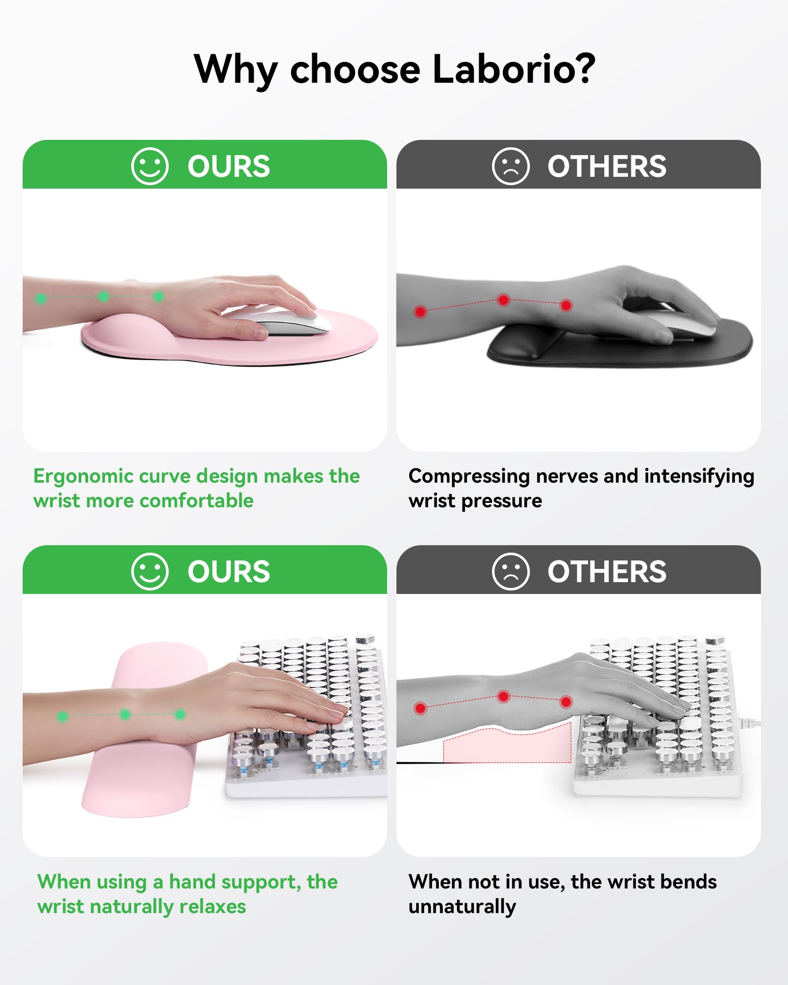 Laborio Ergonomic Mouse Pad with Wrist Rest for Desktop(2 Pack, Light Pink)