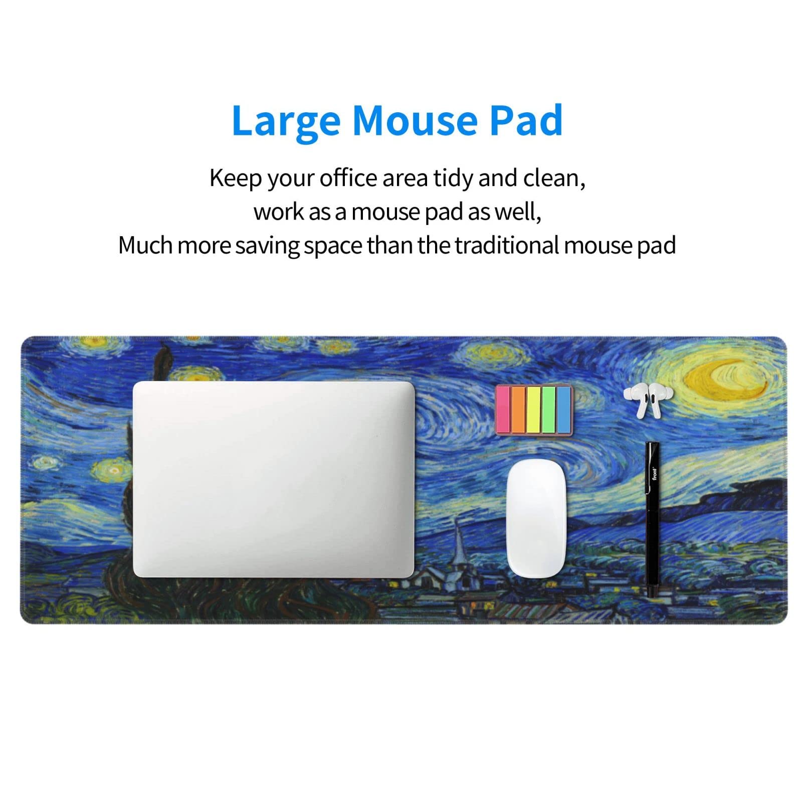 Van Gogh Starry Night Mouse Pad Extended Large Gaming Mousepad XL Big Long Oversized Desk Mat