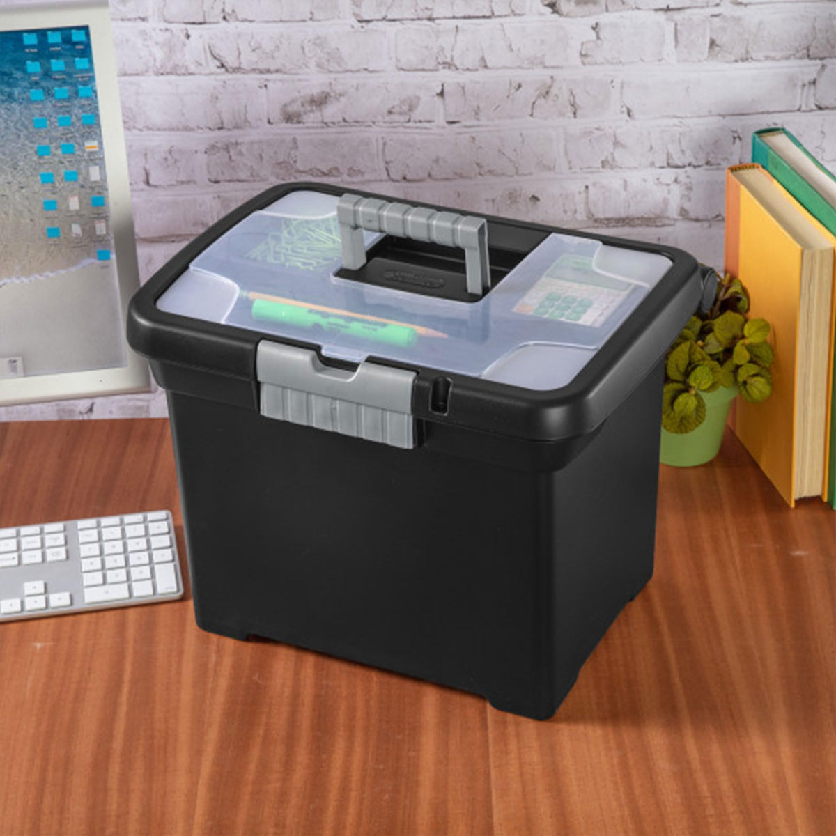 Sterilite Portable File Box, Letter File Storage Bin with Handle, 4 Pack