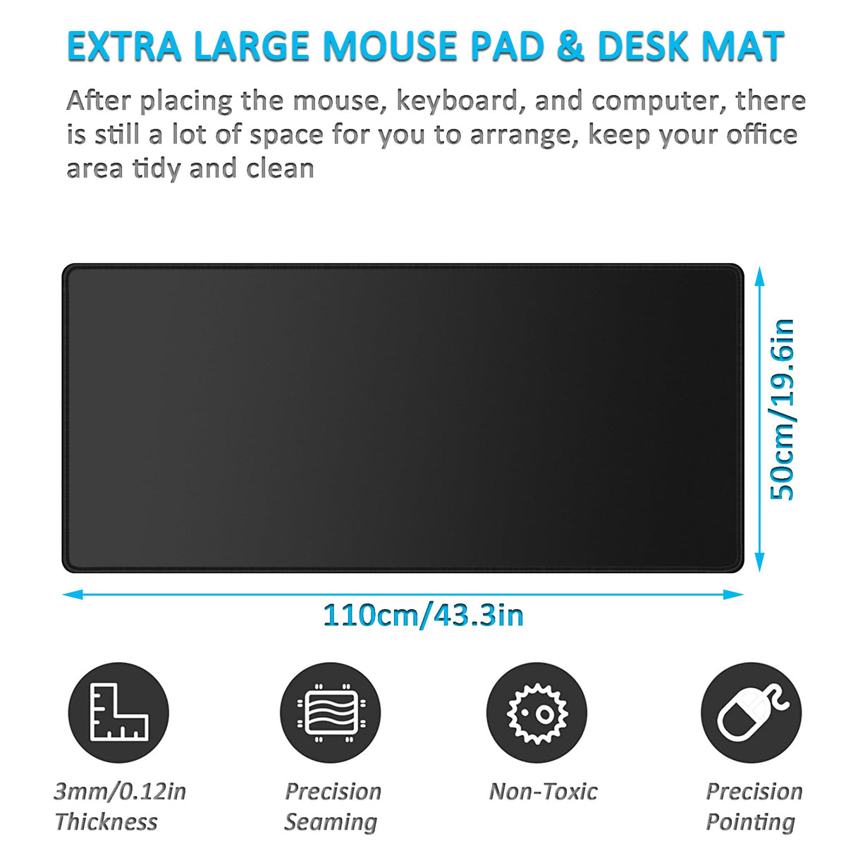 LL-COEUR XXL Black Mouse Pad Gaming Keyboard Mat Laptop Office Desk Mat (43.3" x 19.6" x 0.12")
