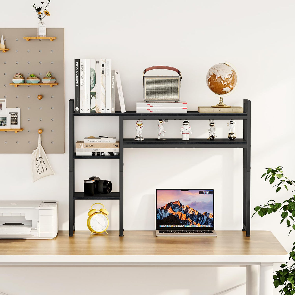 Snughome Adjustable Desk Shelf with Monitor Stand, 38.6" Desktop Organizer Hutch, Height Adjustable
