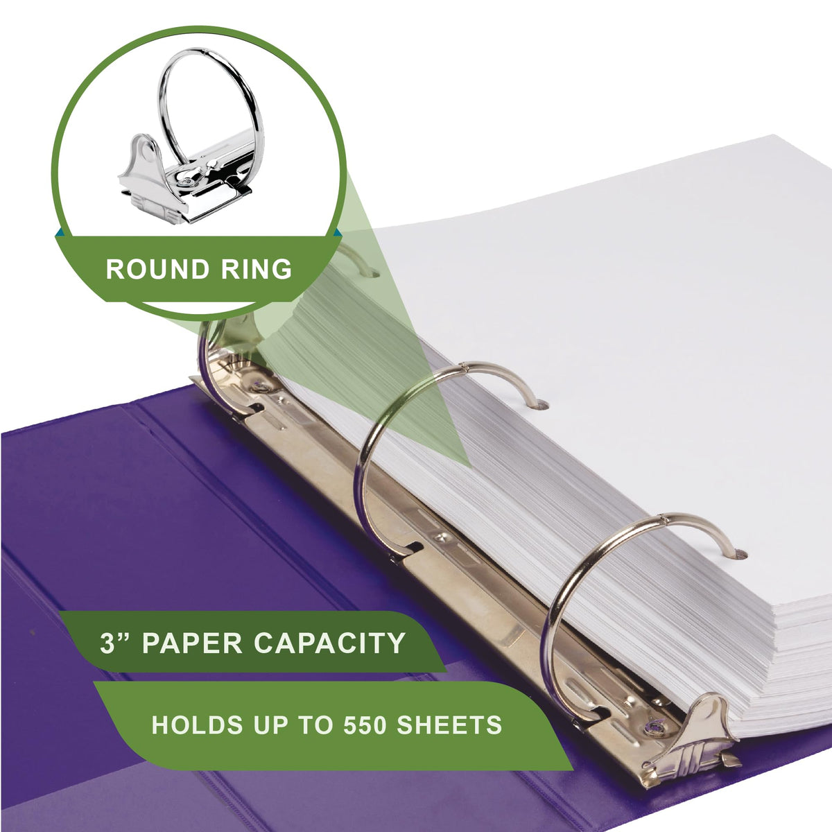 Samsill Earth’s Choice™, Durable Fashion Color 3 Ring View Binder, 3 Inch Round Ring, Up to 25%