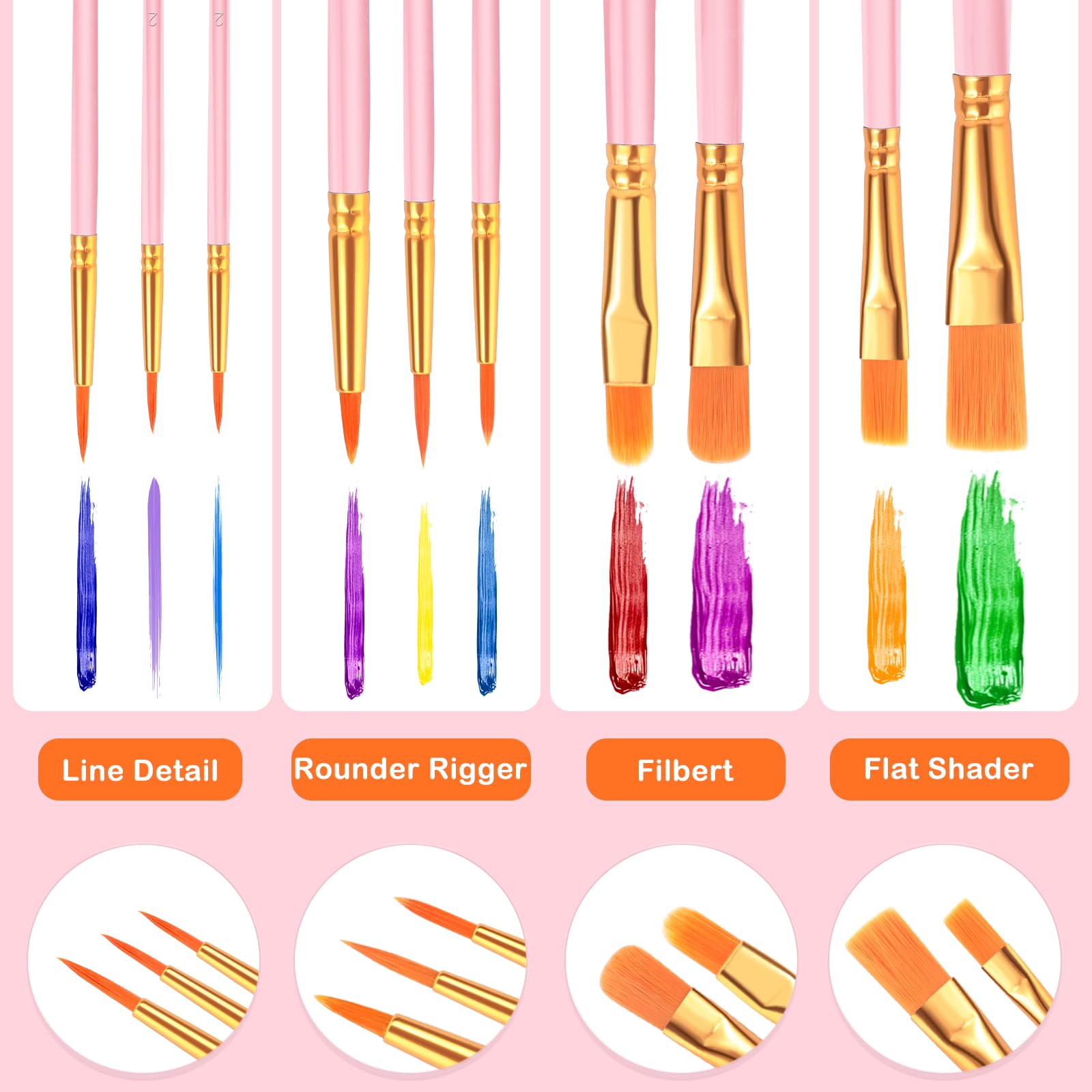 ESRICH 200PCS Pink Paint Brushes, Paint Brush for Acrylic Painting