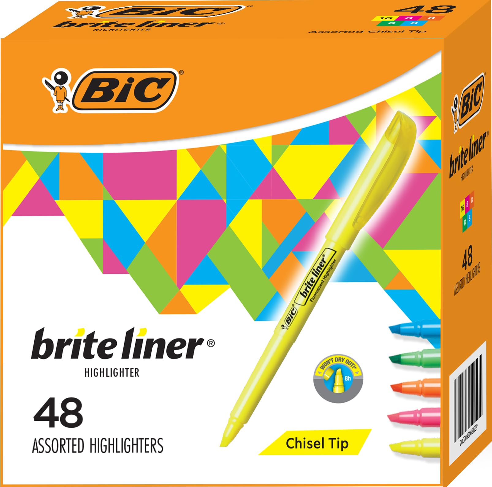 BIC Brite Liner Colored Highlighters, Chisel Tip, 5 Assorted Colors 48 Pack
