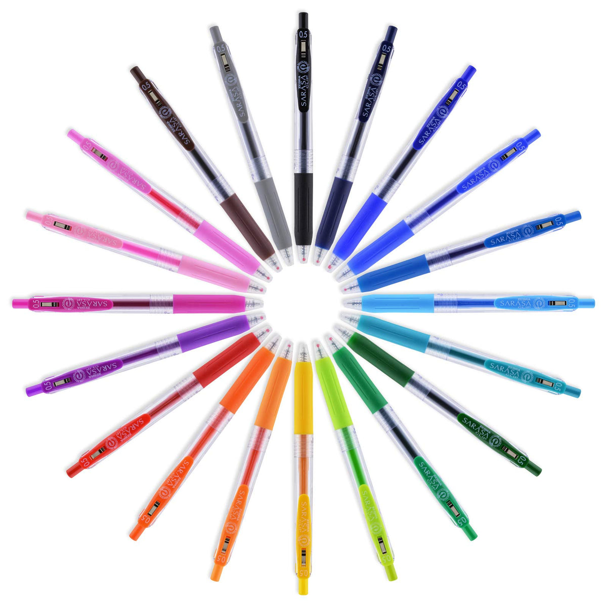 Zebra Pen SARASA Clip Retractable Gel Pen, Rainbow Assorted Ink, 12-Pack