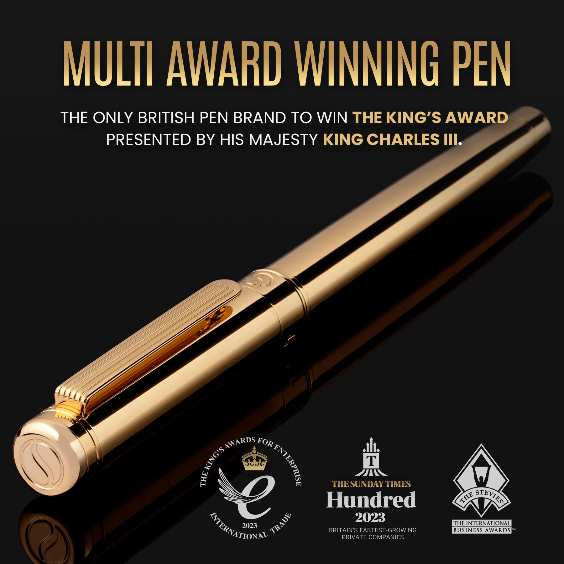 Scriveiner Luxury Fountain Pen - Stunning Gold Luxury Pen, Real Gold Finsih, Schmidt Gilded Nib