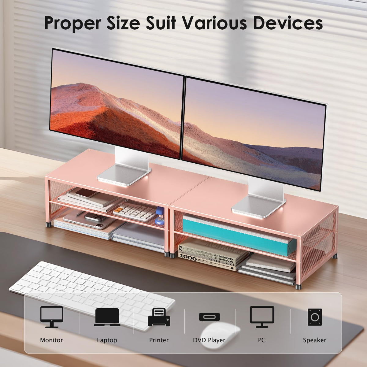 ECOLOVI 2-Tier Computer Monitor Stand Riser, Printer & Laptop Stand, Office Desk Accessories