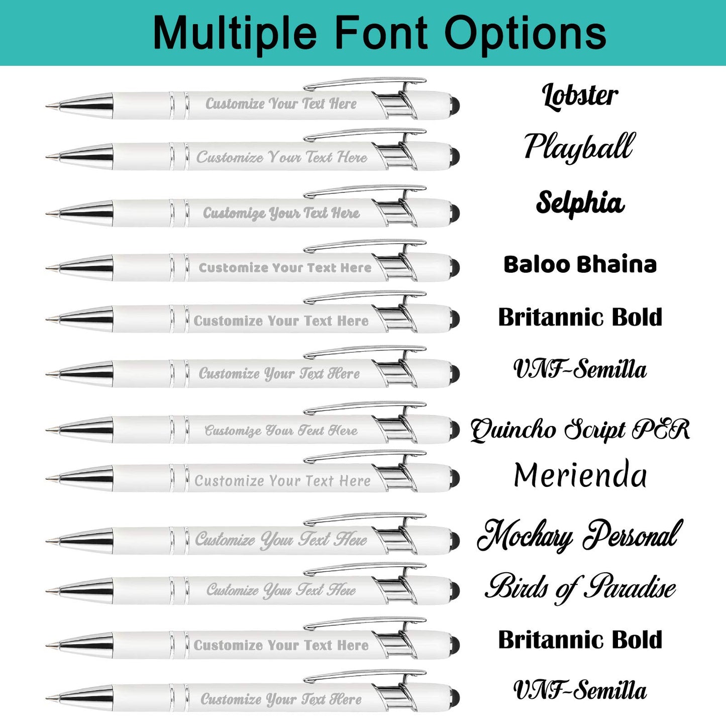 Aolun 36 Personalized Pens in Bulk with Stylus Engraved Custom Pens,Soft Touch Metal,Engraving