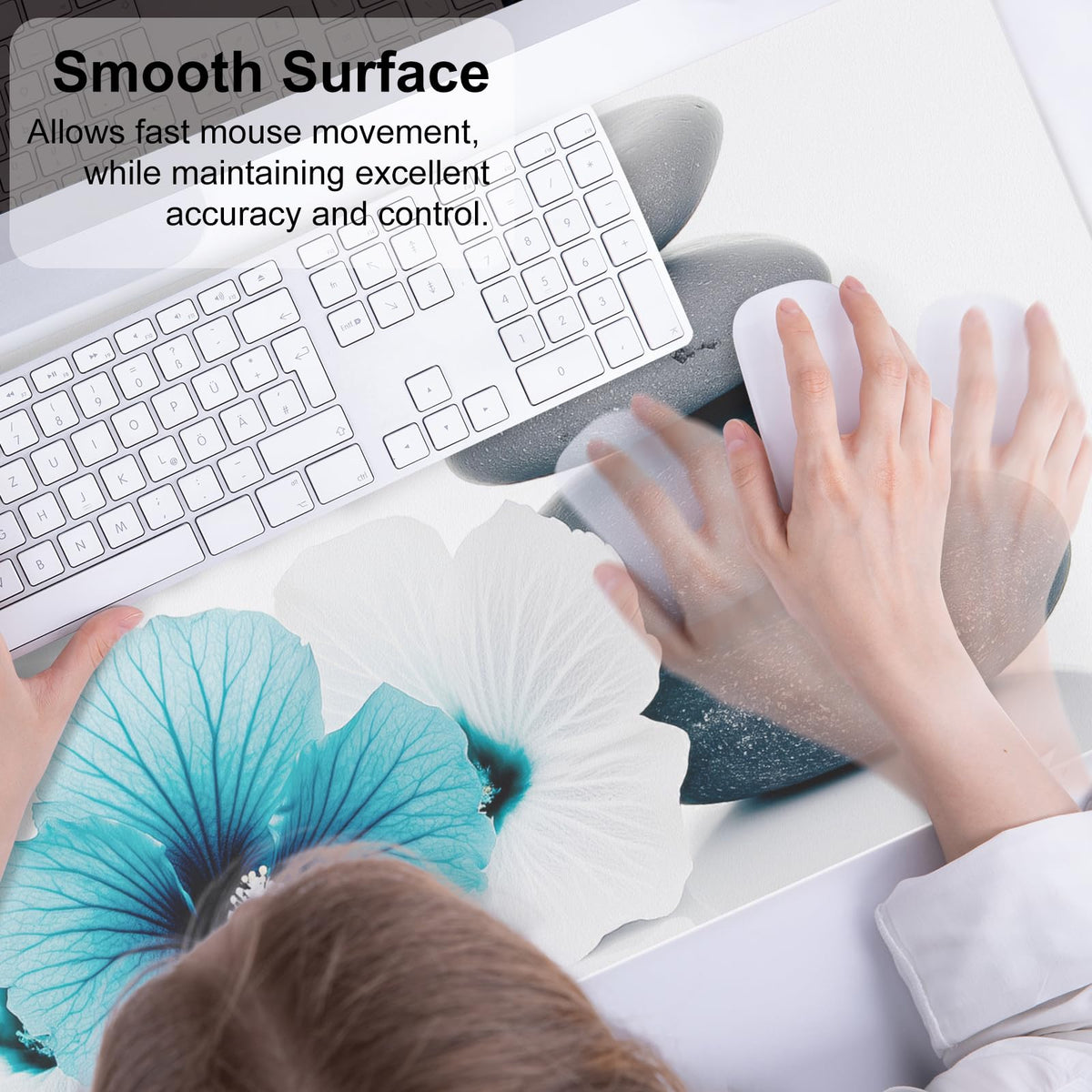 QiyI PU Leather Large Mouse Pad, 31.5" x 15.7", Pebbles Flowers