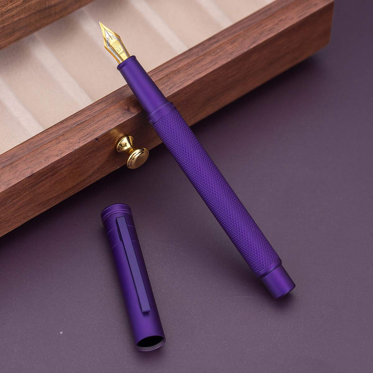 Asvine Purple Forest Fountain Pen Extra Fine Nib Classic Design with Converter and Metal Pen Case