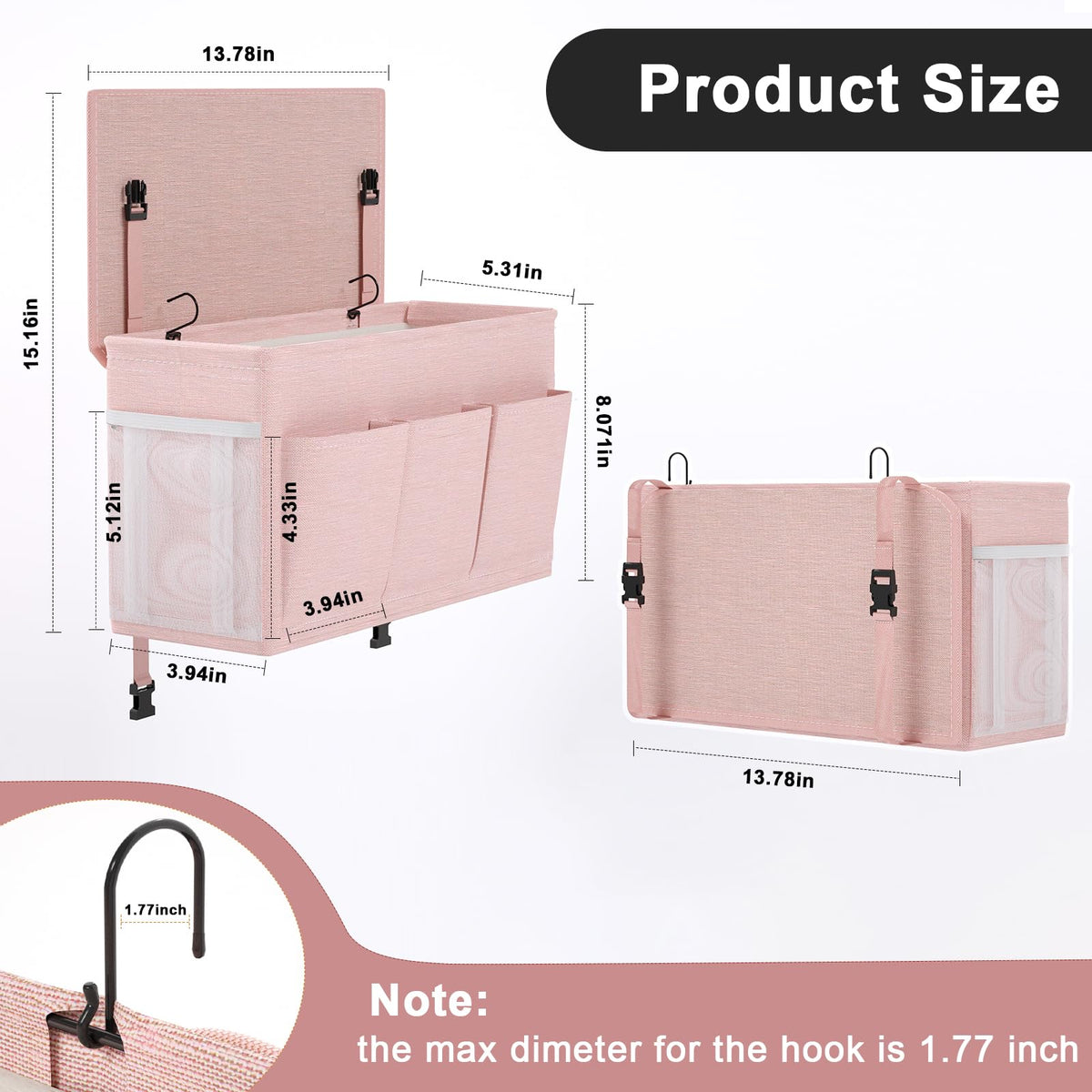 Bedside Caddy Storage Organizer for Bed Rails, Bed Caddy with 6 Pockets