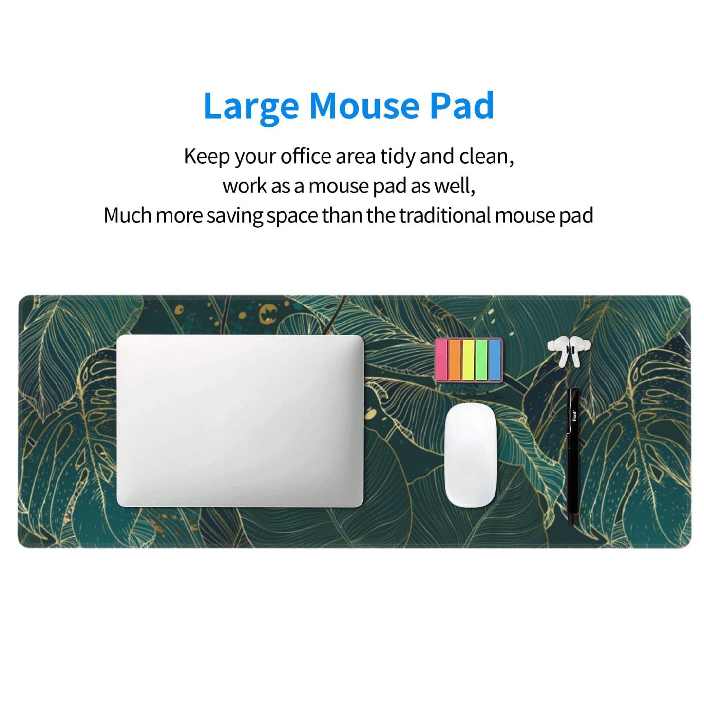 Tropical Monstera Leaves Gold Green XXL XL Large Gaming Mouse Pad for Desk, Non-Slip Long Extended