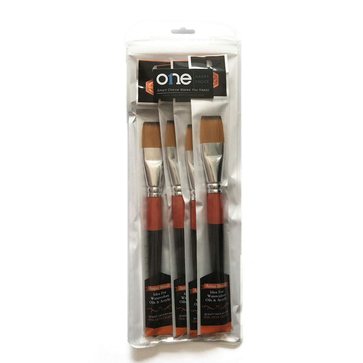 One Inch Flat Bright Paint Brush Set of 4, Premium Taklon Synthetic Hair