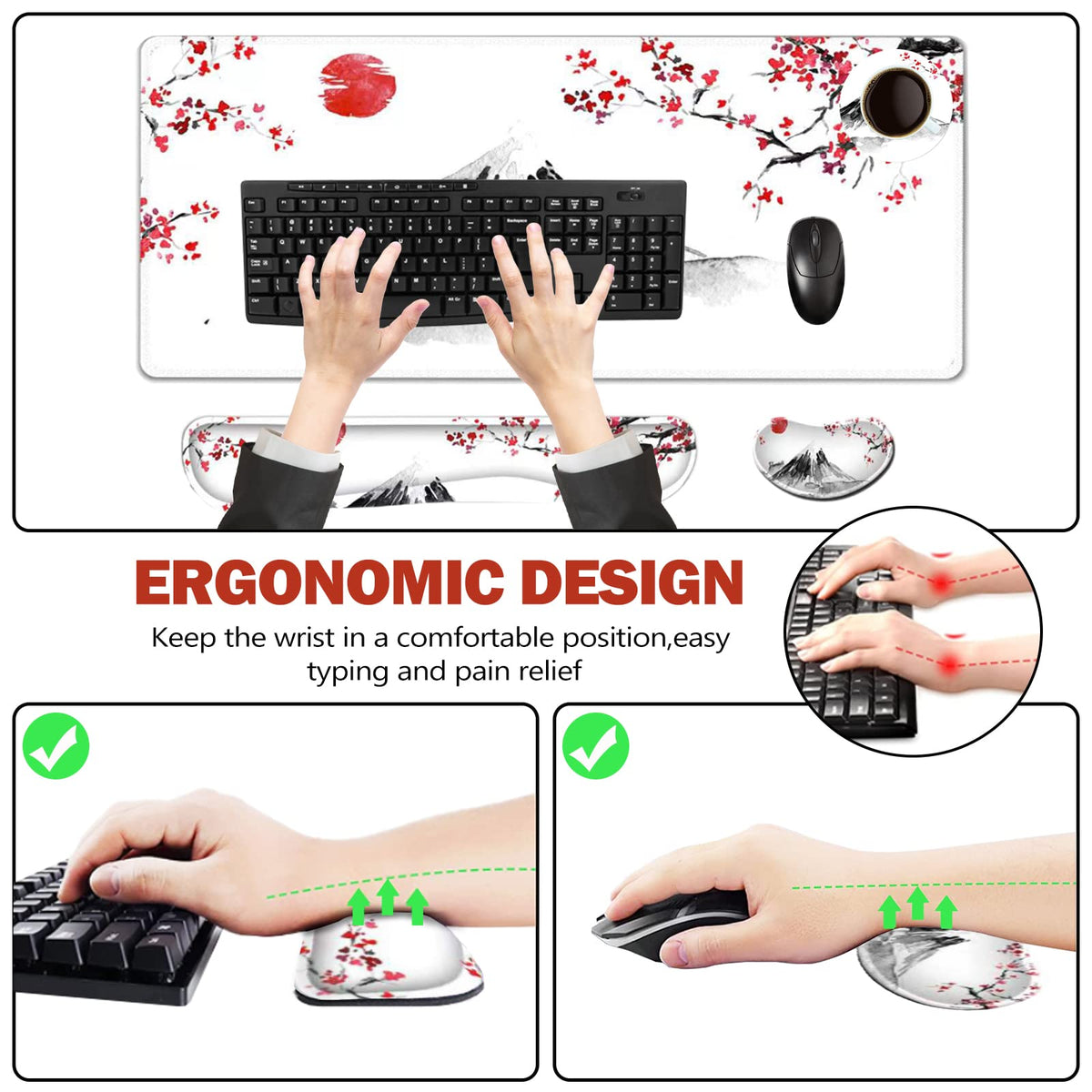 ToLuLu Extended Gaming Mouse Pad, Memory Foam Ergonomic Keyboard Mouse Wrist Rest Support Set