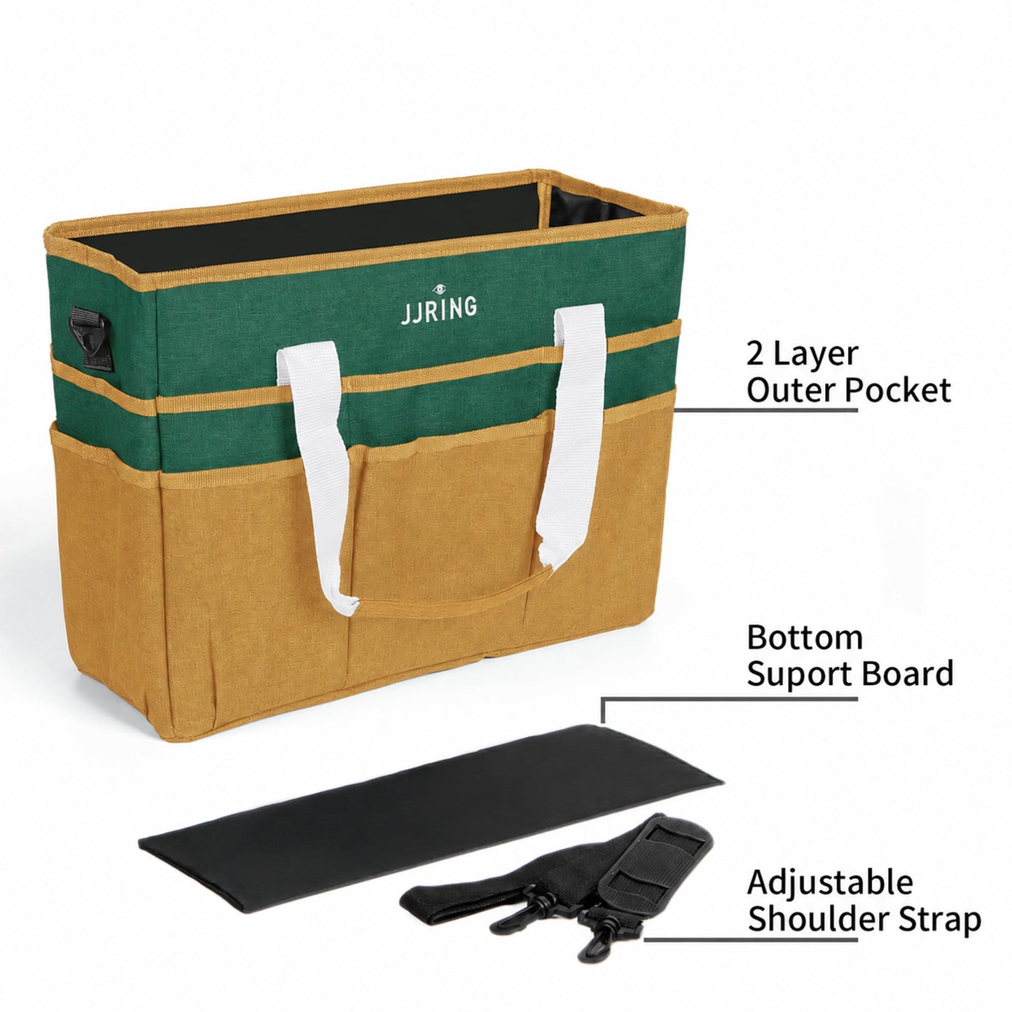JJRING Craft Organizer Tote Bag Large Art Storage Caddy Deep Green&Yellow