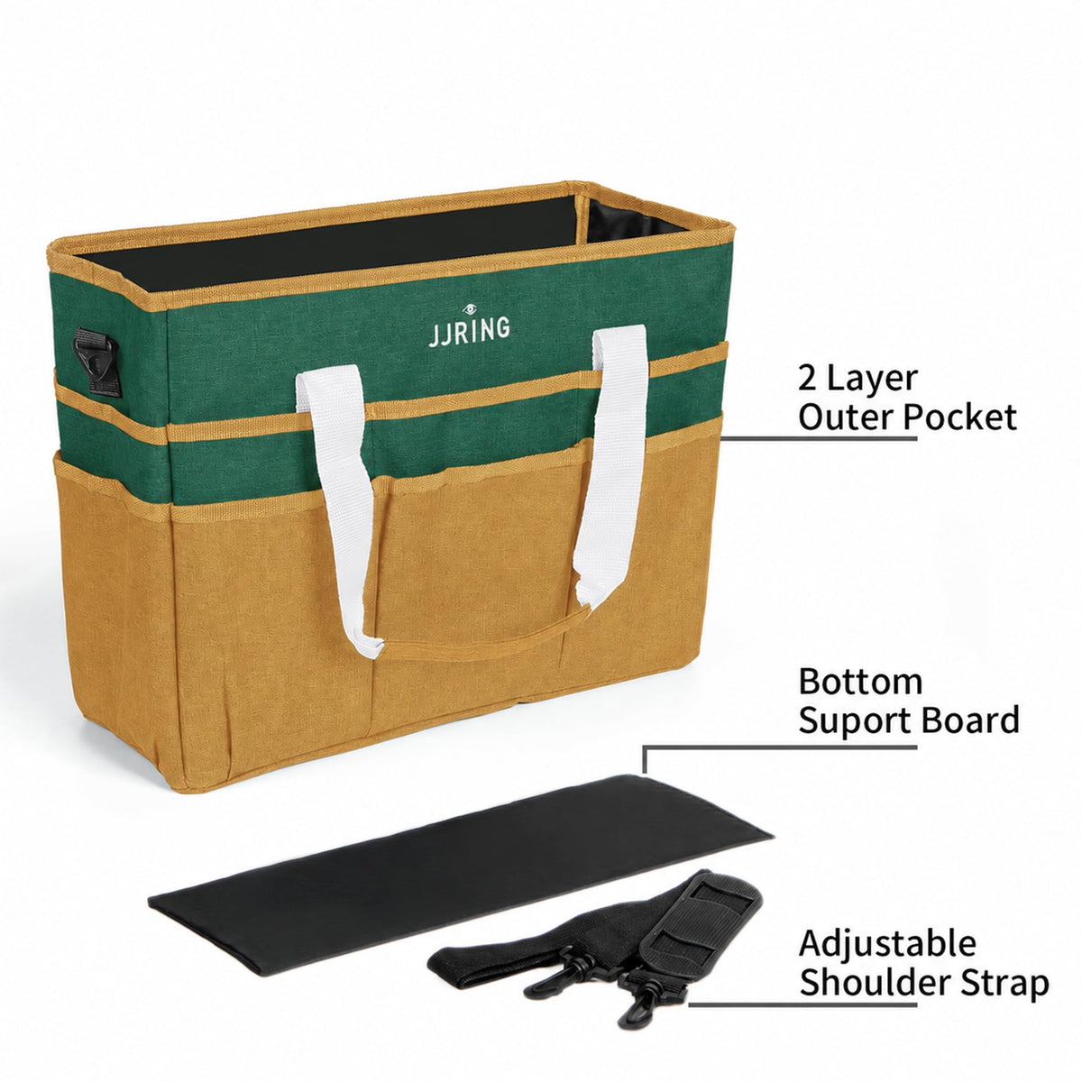 JJRING Craft Organizer Tote Bag Large Art Storage Caddy Deep Green&Yellow