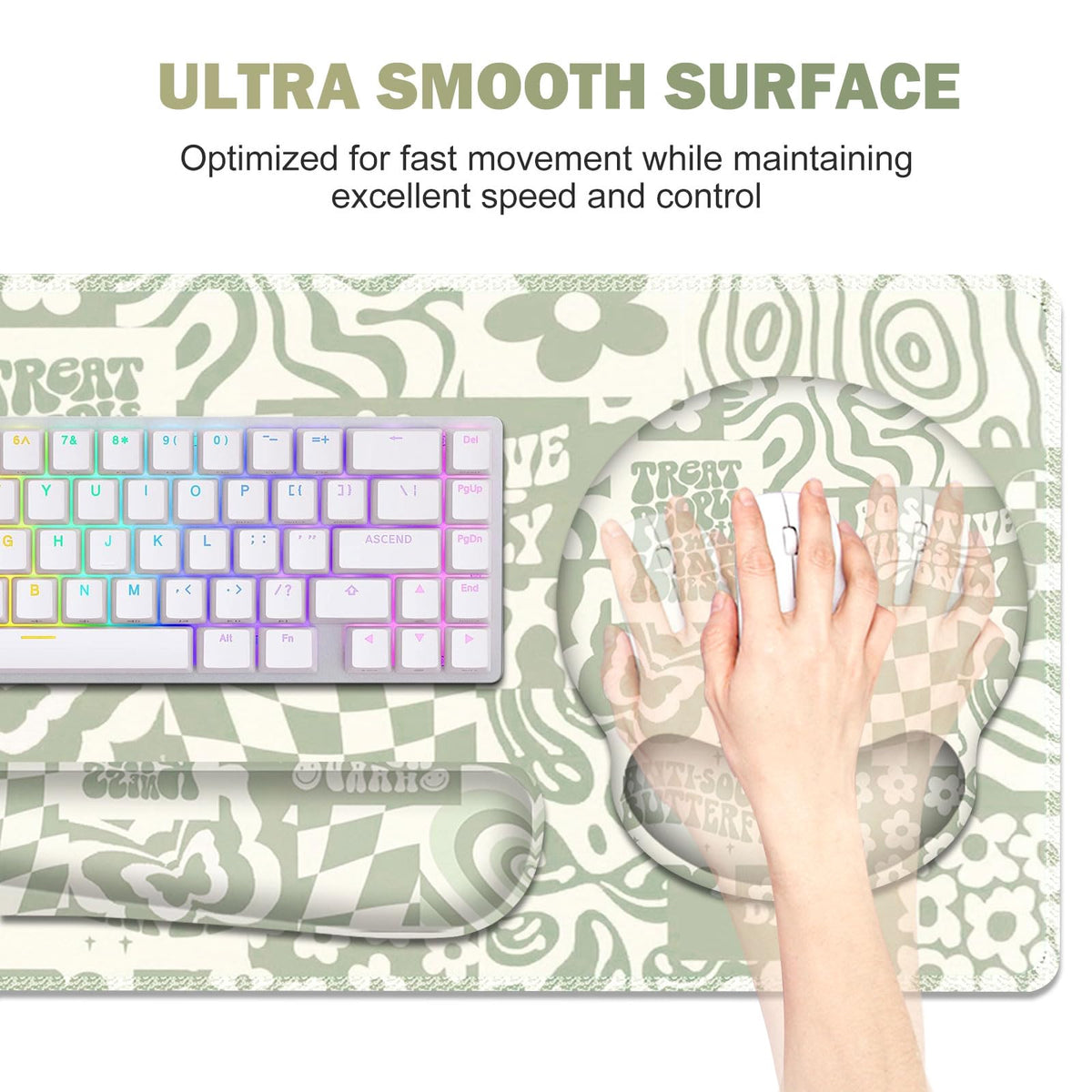 Large Desk Mat, Beige Gaming Mouse Pad, Desk Pad Protector, XXL Mousepad + Keyboard Wrist