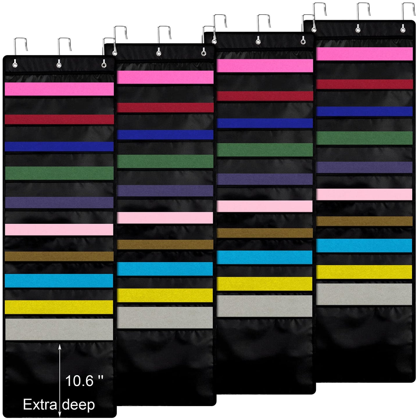 Henoyso 4 Pcs Hanging Wall File Storage 10 Pocket Paper Organizer, Black