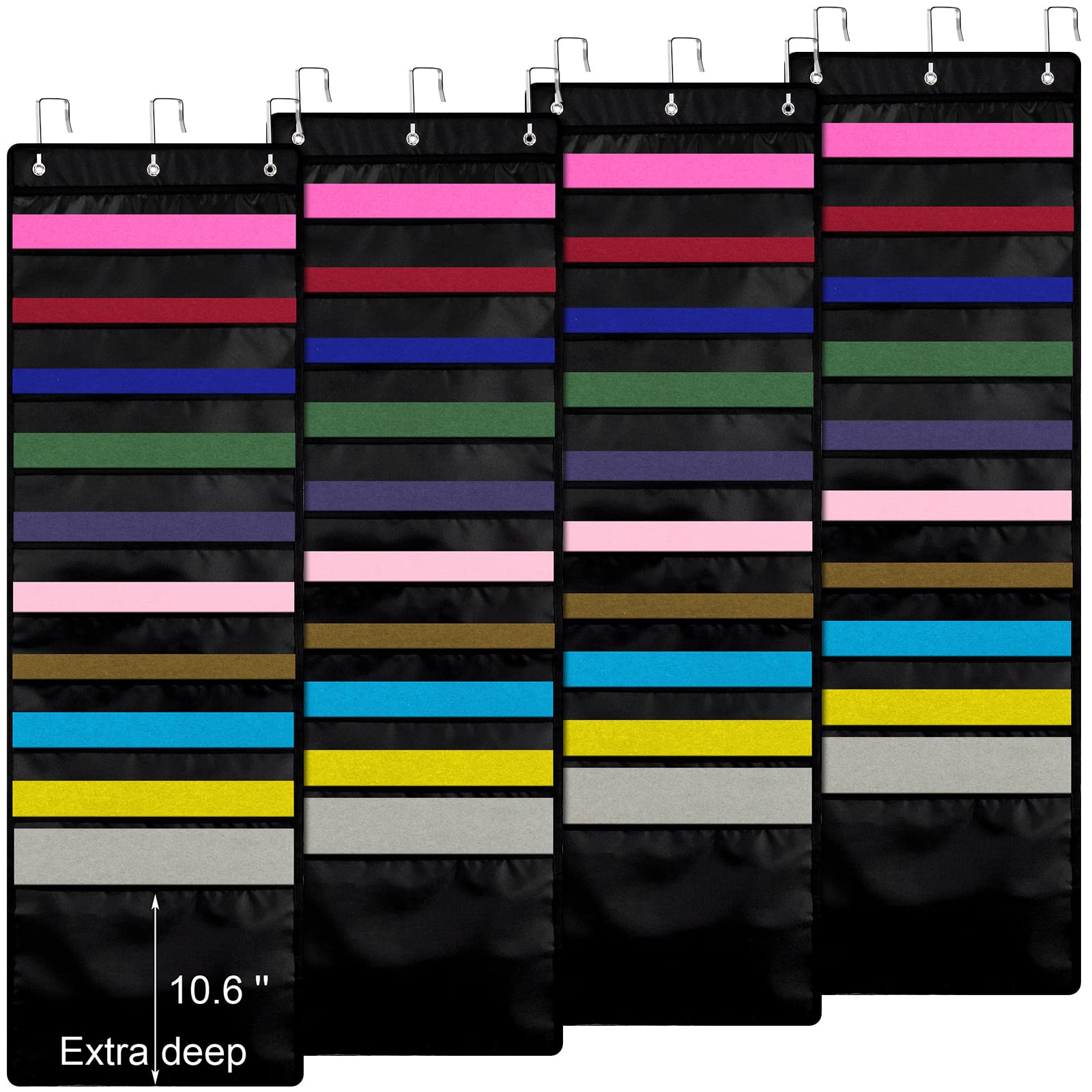 Henoyso 4 Pcs Hanging Wall File Storage 10 Pocket Paper Organizer, Black