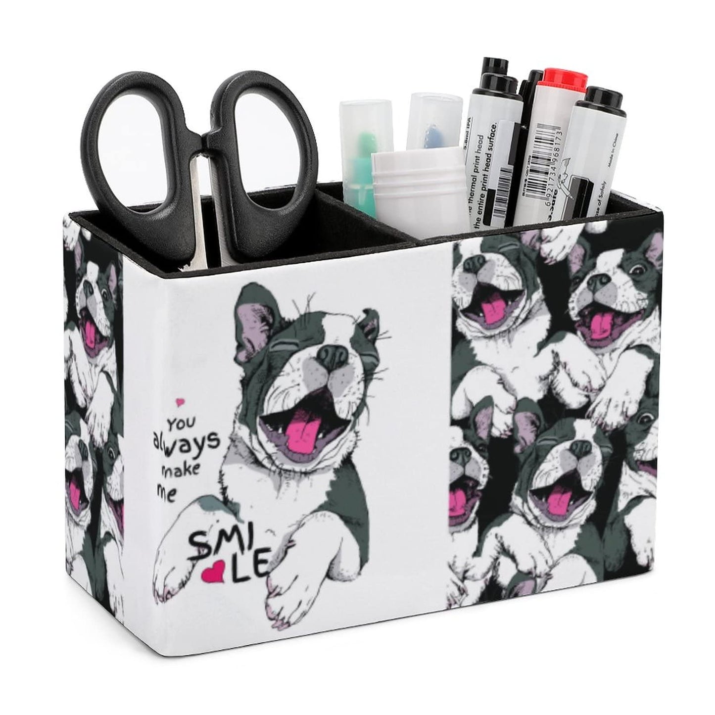 Niapessel Pencil Holder for Desk, Funny Boston Terrier Dog Pen Holder Storage Desktop Pen Organizer