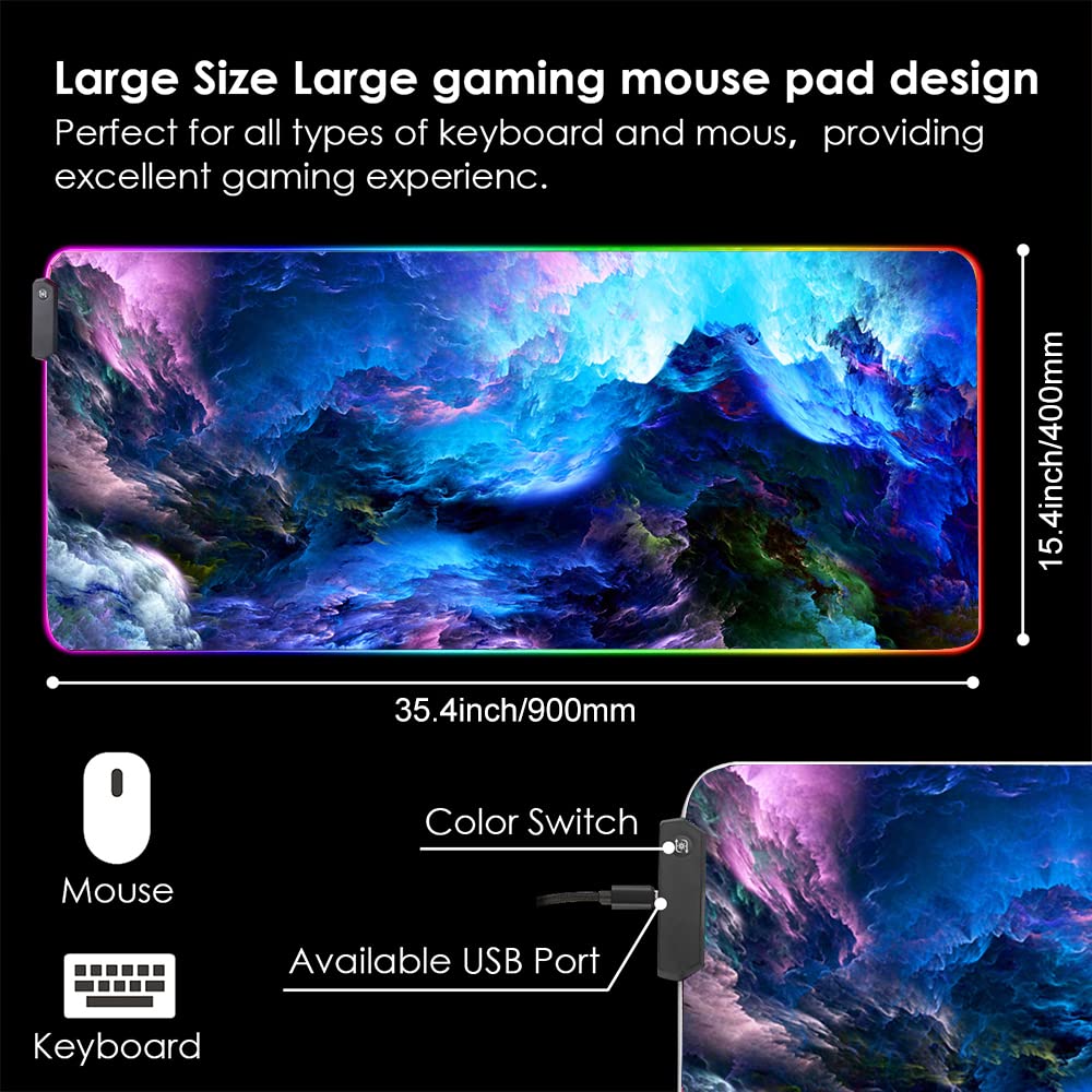 Imegny RGB Mouse Pad, Large Extended Soft Led Mouse Mat with Different Lighting Modes, 900 x 400mm