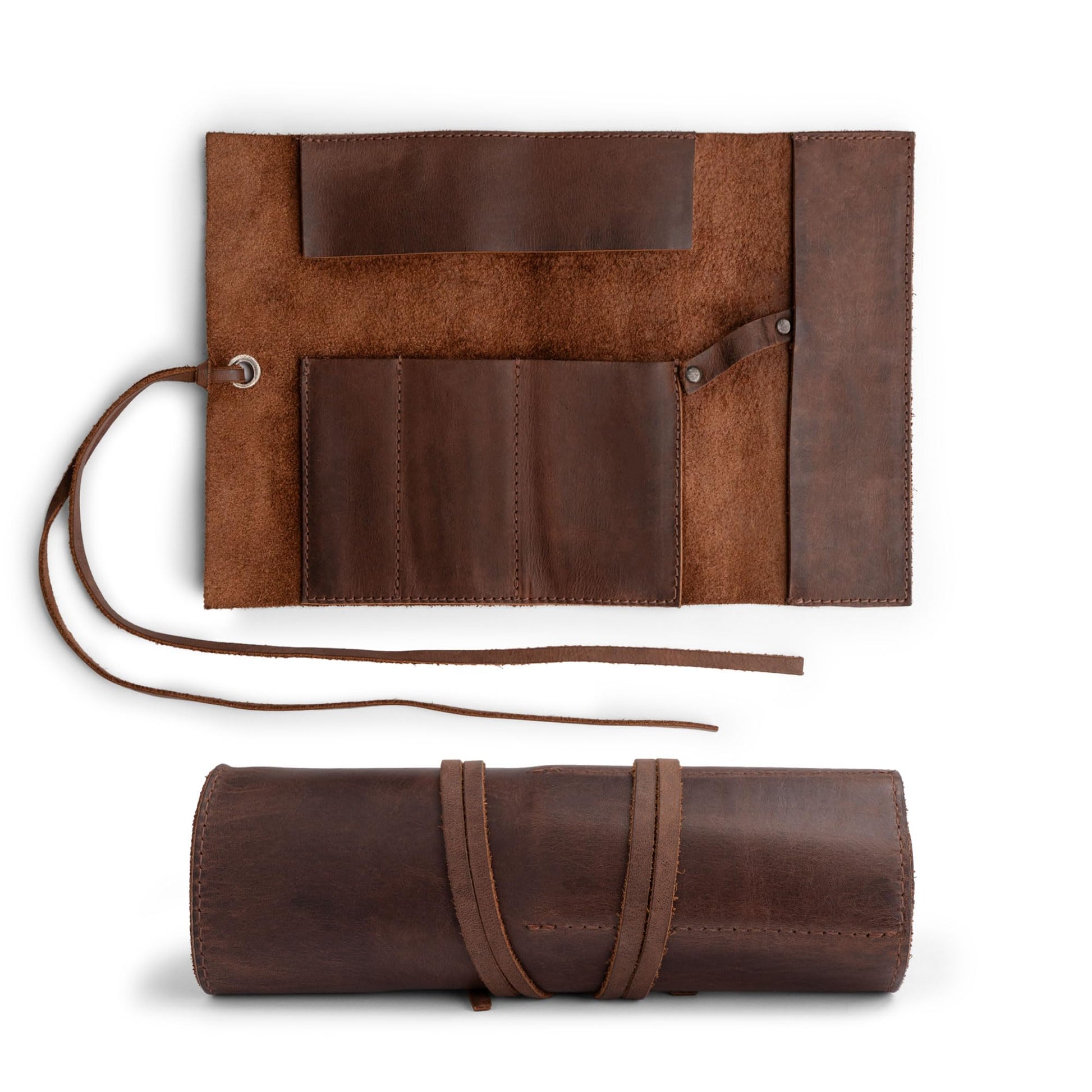 Hide & Drink, Rustic Leather Pencil Roll Pouch, Multi-Purpose Storage Wrap for Scissors, Earphones