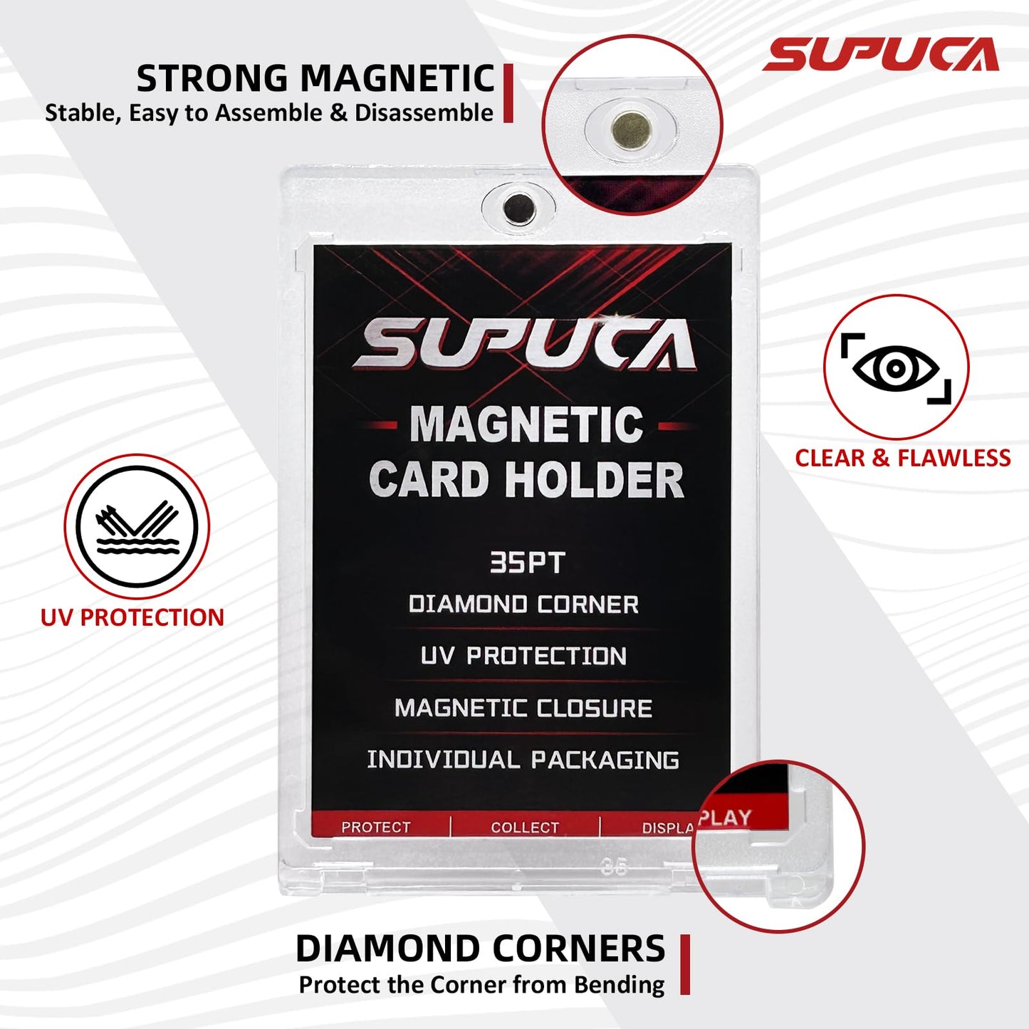 Supuca Magnetic Card Holder 20 Pack, 35PT One Touch Card Holder