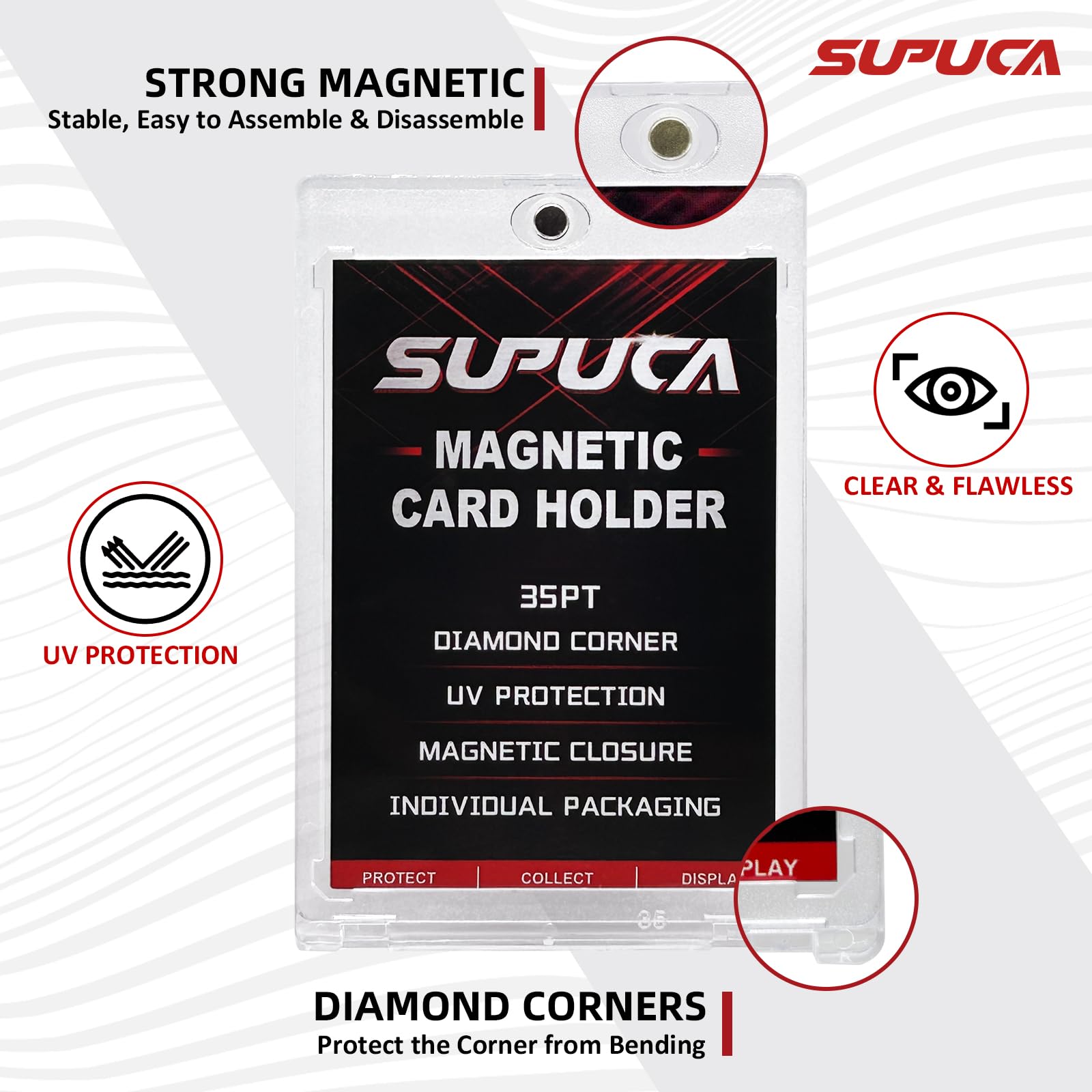 Supuca Magnetic Card Holder 50 Pack, 35PT One Touch Card Holder