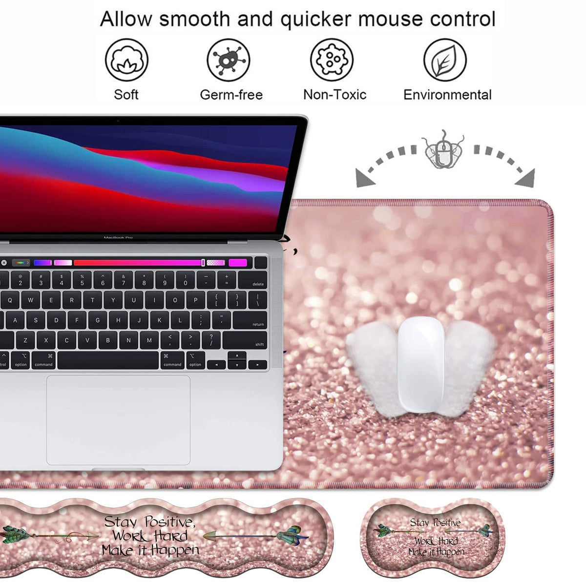 Ergonomic Keyboard Wrist Rest & Mouse Pad Wrist Rest Set, Inspirational Quote Stay Positive Work