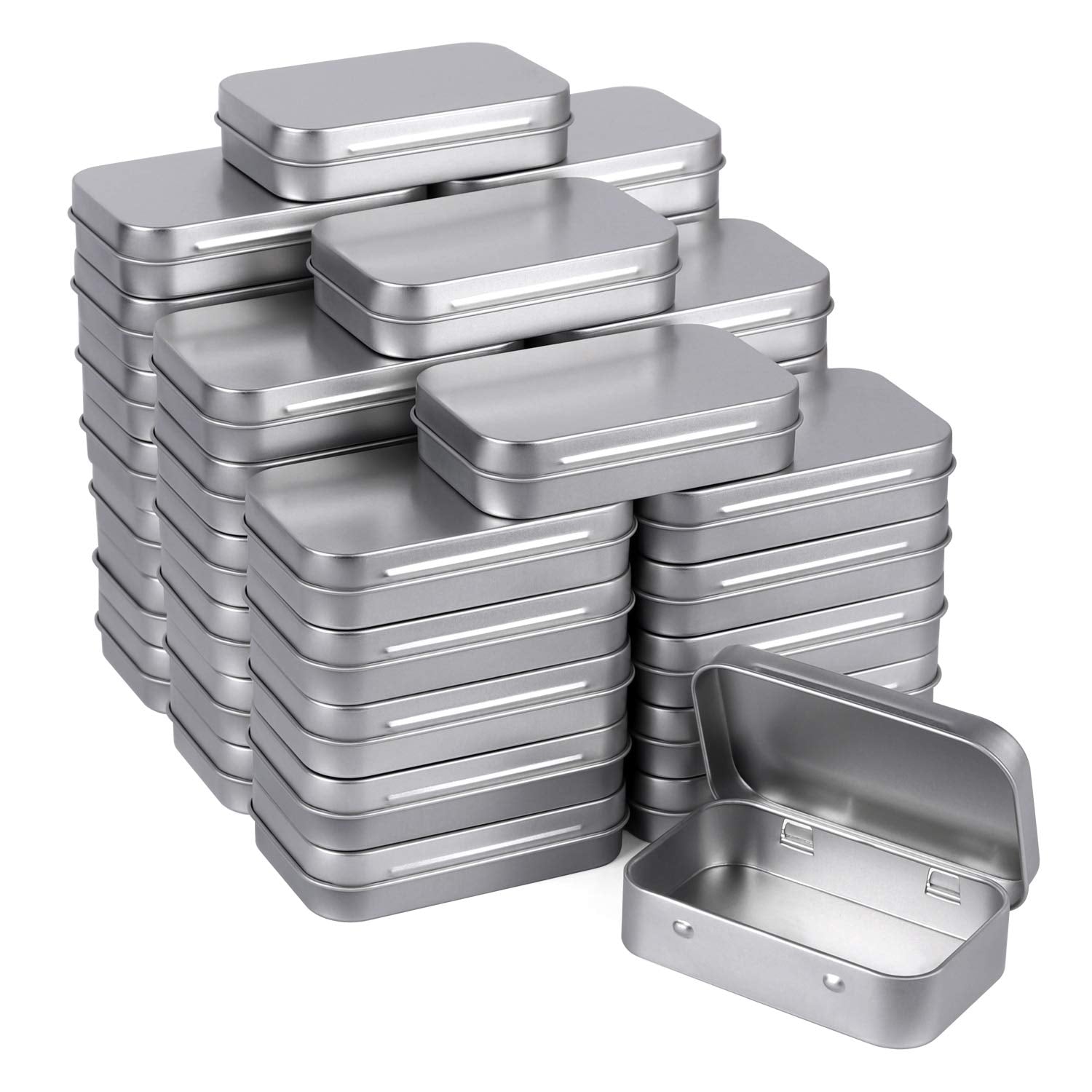 Tamicy Metal Rectangular Empty Hinged Tins, Pack of 40, Silver