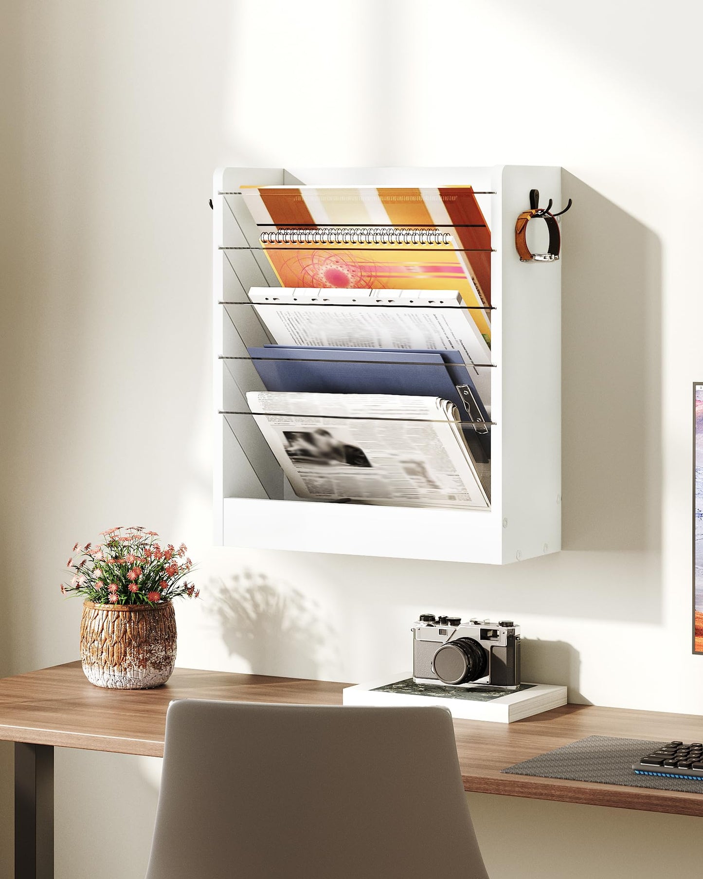 CHOEZON Wall File Holder, 6-Tier File Organizer, Office Supplies Storage Rack, Versatile Desktop