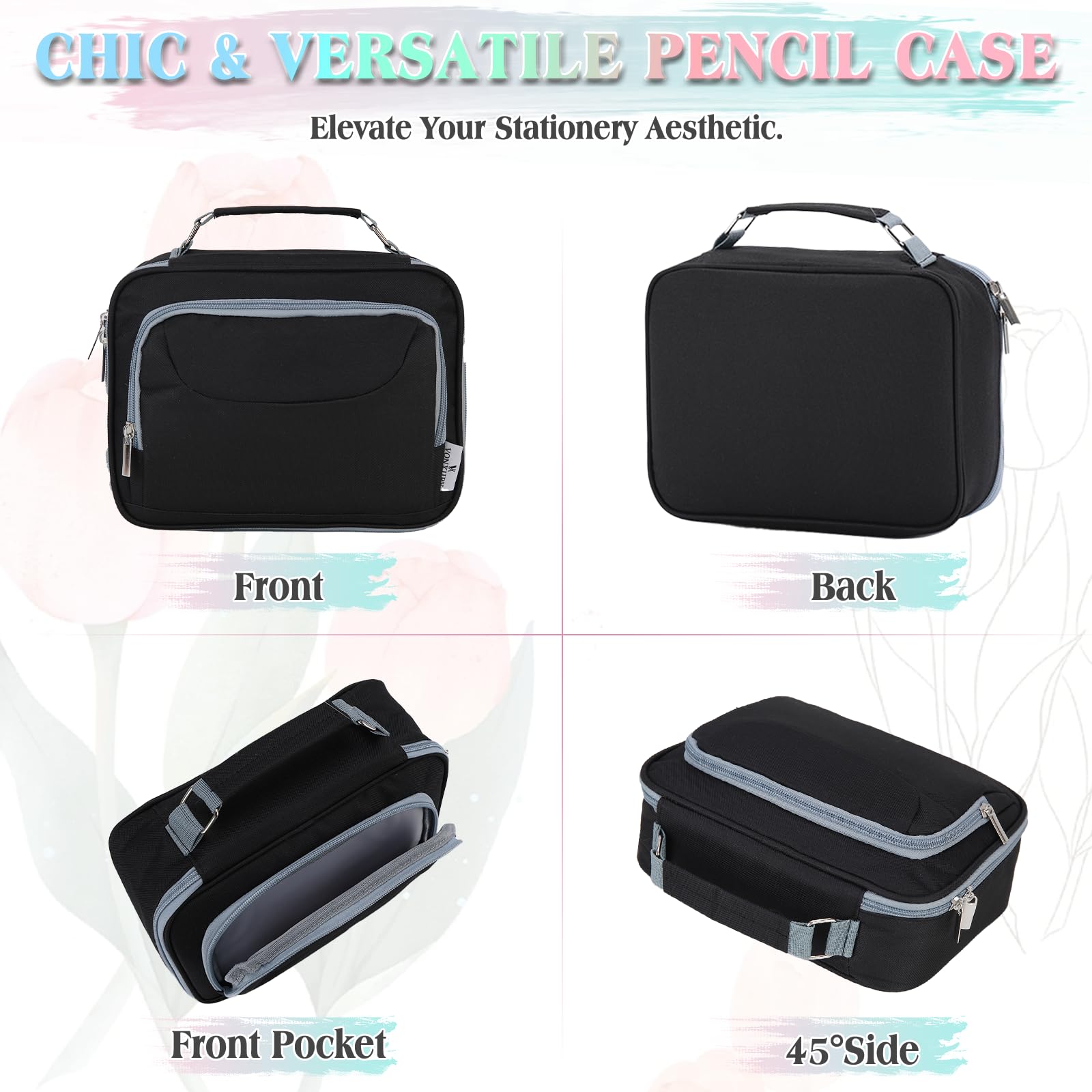 VX VONXURY Large Pencil Case, 54-Slot Colored Pen Pouch 2 Removable Sleeves