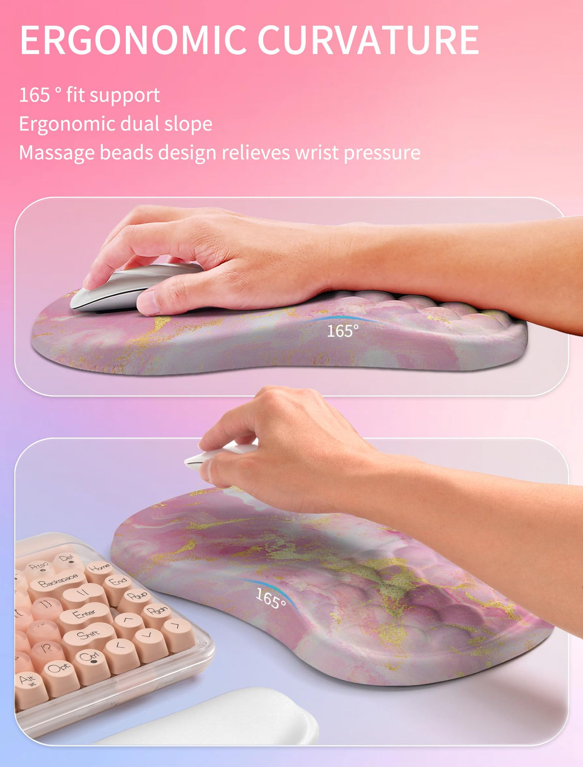 Hokafenle 2in1 Combination, Wave Keyboard Wrist Rest and Ergonomic Curvature Mouse Pad Wrist