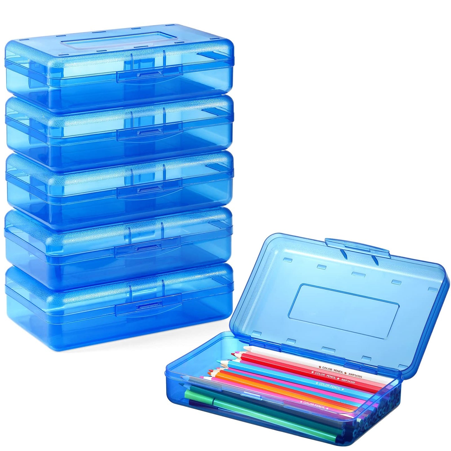 Sooez Plastic Pencil Case Box 6 Pack, Large Crayon Maker Pen Organizer